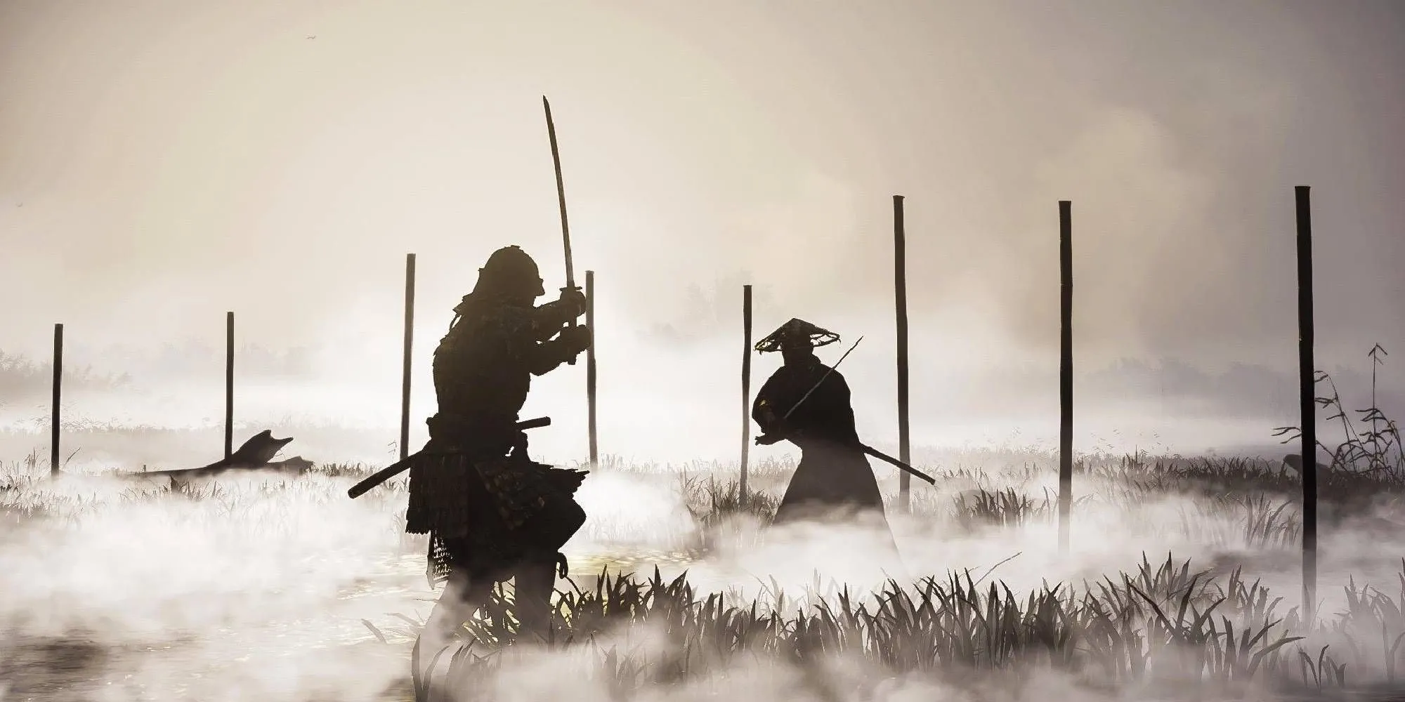 Jin Sakai chuẩn bị cho một cuộc đấu tay đôi trong đầm lầy của Ghost of Tsushima