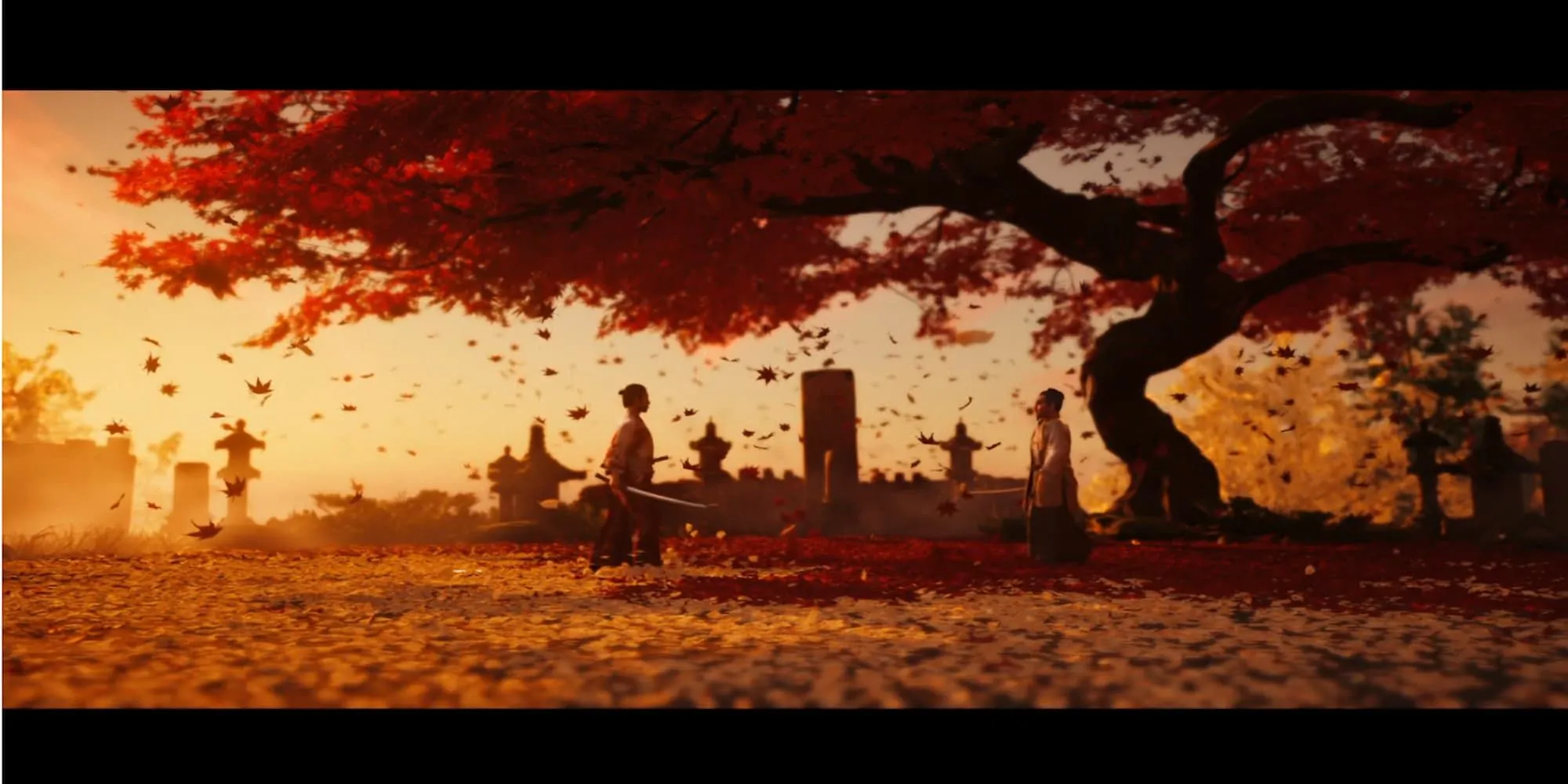 Jin Sakai và Lãnh chúa Shimura chuẩn bị đối đầu trong Ghost of Tsushima