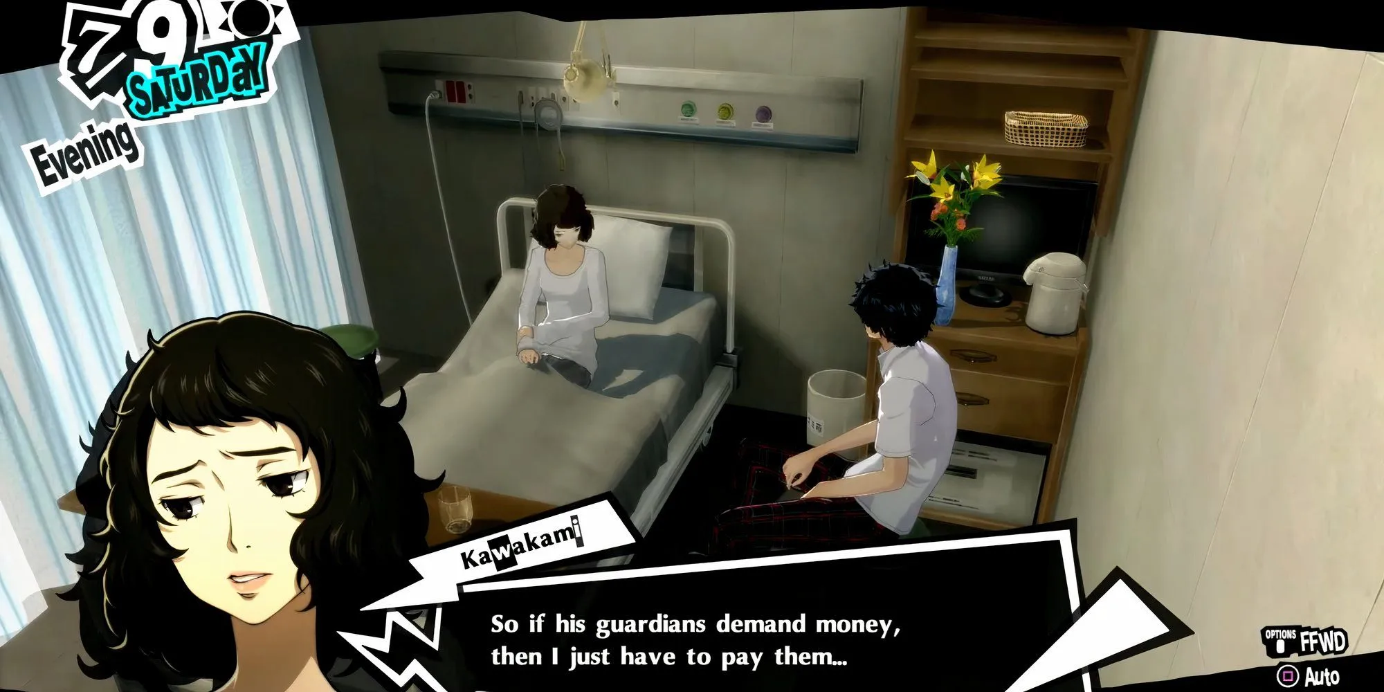 Joker đến thăm cô giáo Kawakami trong bệnh viện Persona 5 Royal
