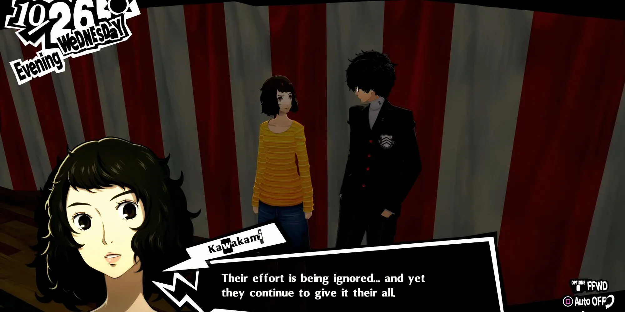 Joker và cô giáo Kawakami cùng nhau trong bữa tiệc sau lễ hội trường Shujin Persona 5 Royal