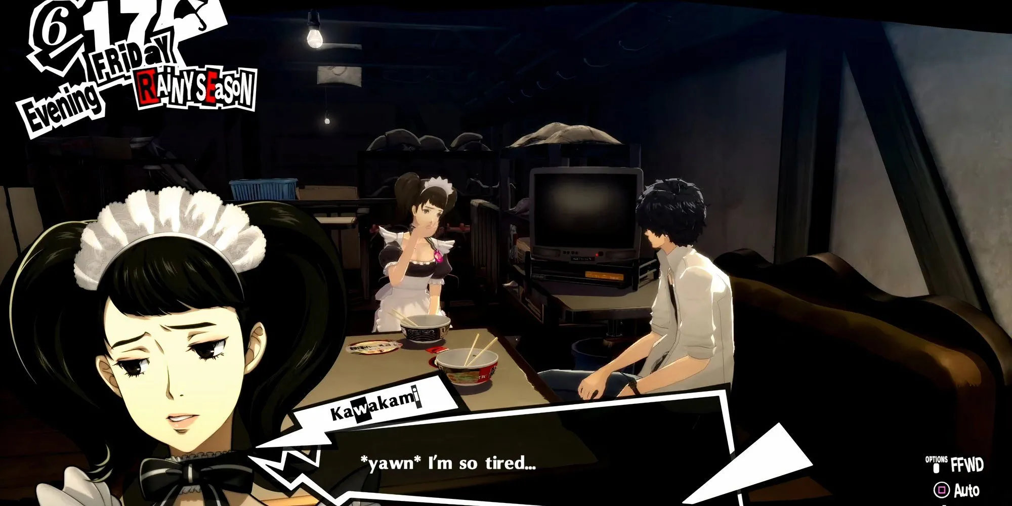 Joker và Kawakami ăn mì ramen tại quán cafe Leblanc trong Persona 5 Royal