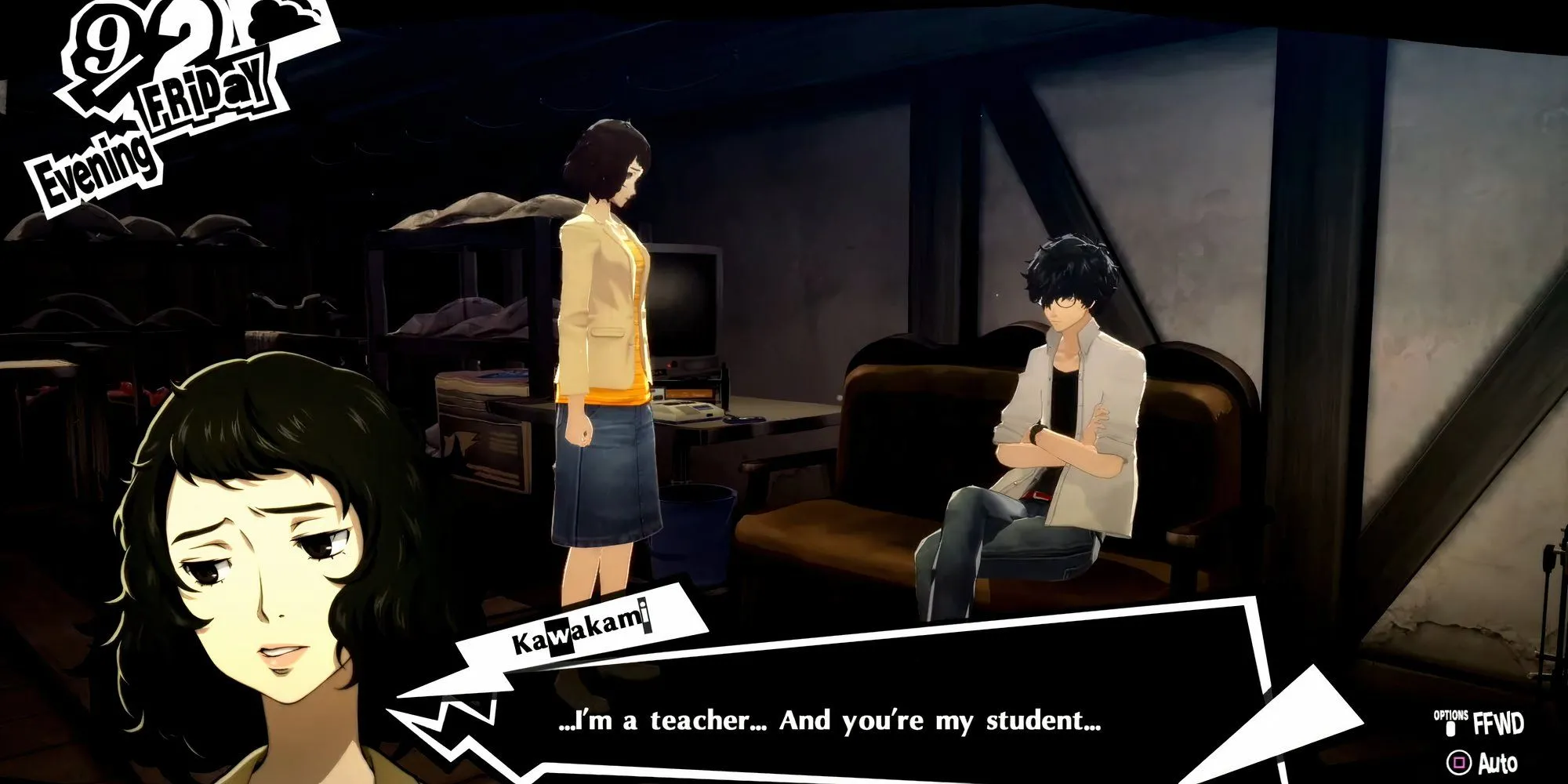 Kawakami chấp nhận lời tỏ tình của Joker tại Leblanc, hoàn thành Confidant tuyến hẹn hò trong Persona 5 Royal