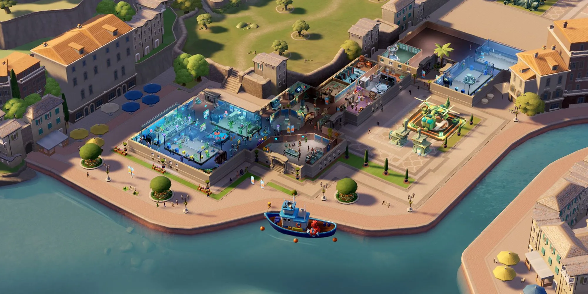 Two Point Museum: Xây Dựng Đế Chế Bảo Tàng Đầy Sáng Tạo 1 Khu trưng bày hải dương học Passwater Cove trong game Two Point Museum