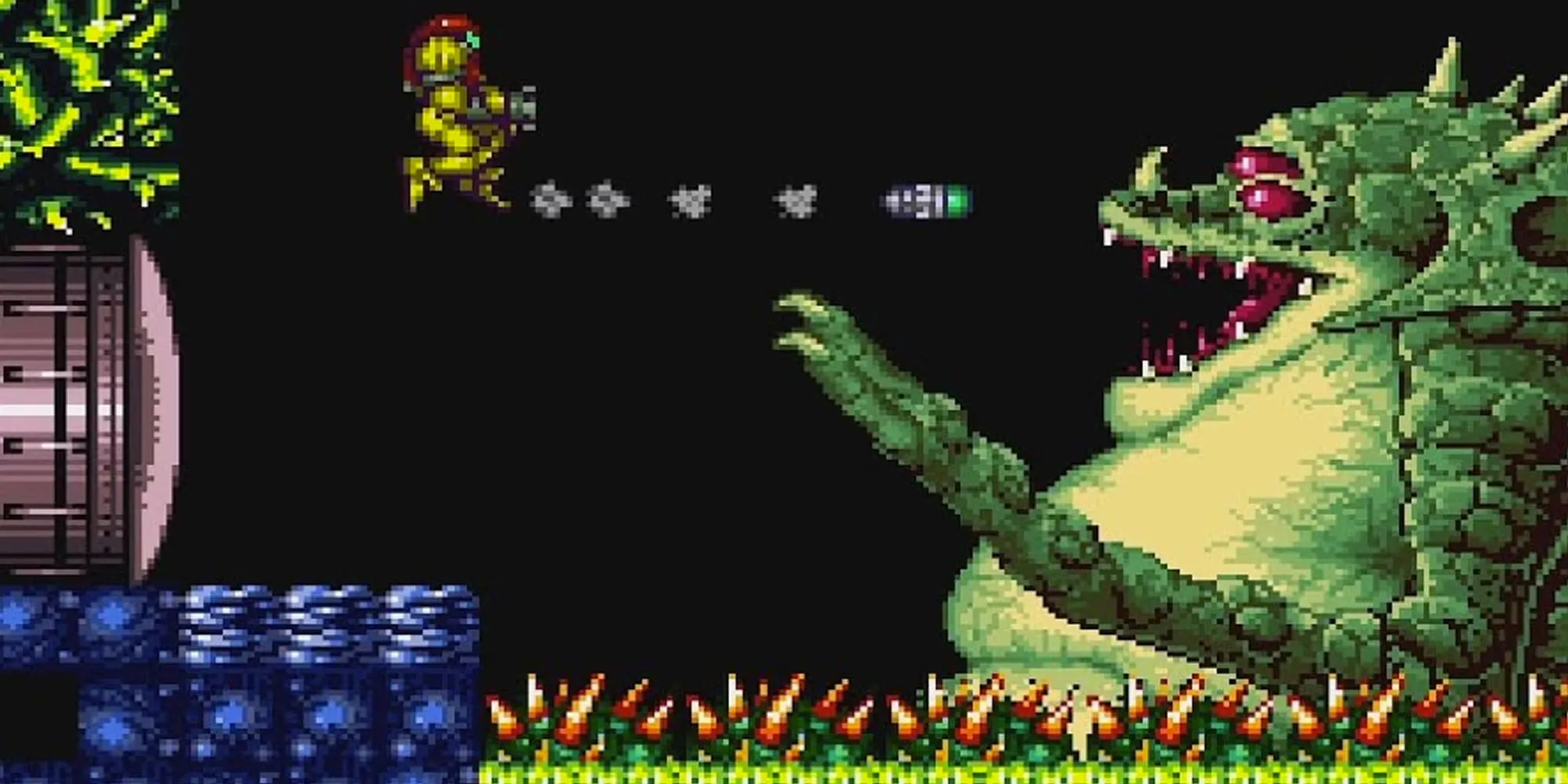 Kraid - quái vật khổng lồ chiếm nhiều màn hình trong Super Metroid