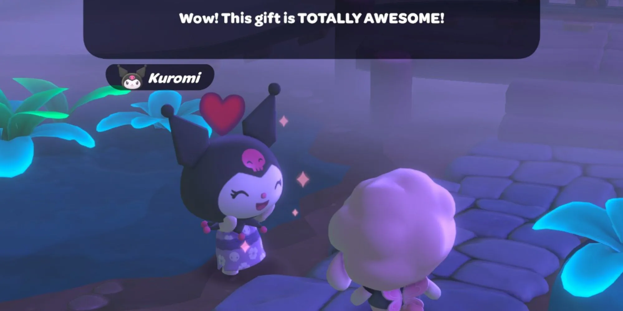 Kuromi trong Hello Kitty Island Adventure nhận quà tặng từ người chơi