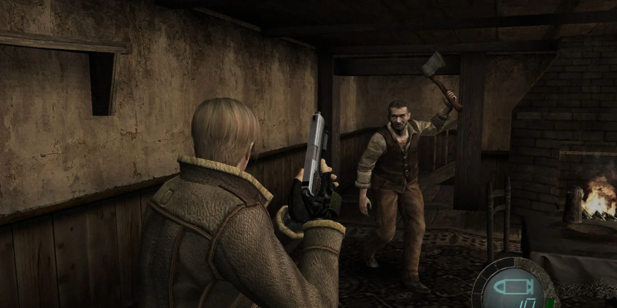 Leon S. Kennedy chiến đấu trong Resident Evil 4 trên PS2