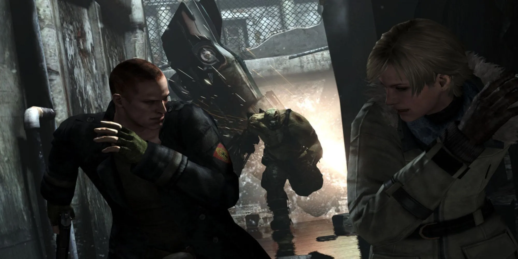 Leon và Helena chiến đấu với zombie trong Resident Evil 6