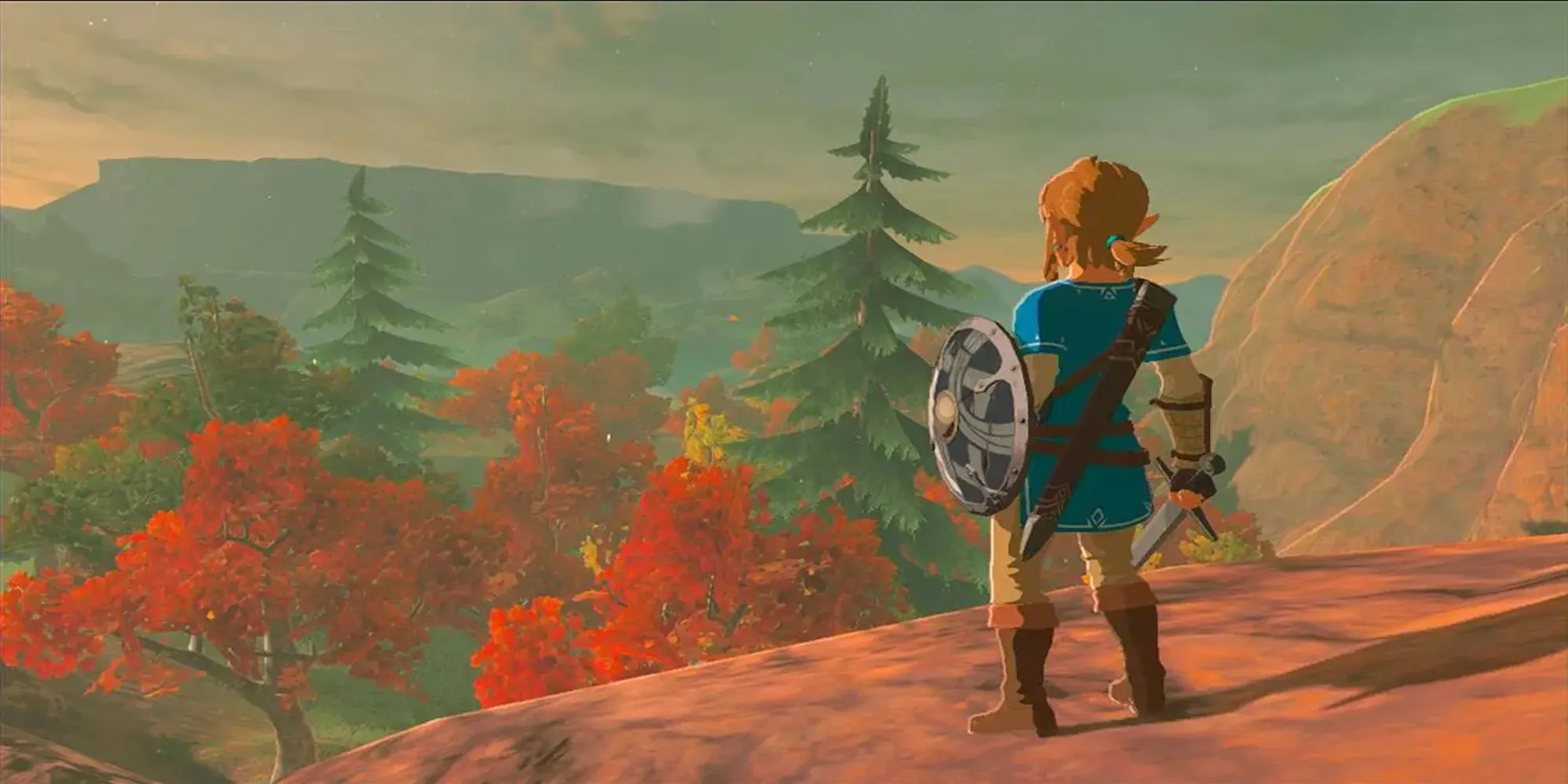 Link nhìn ra vách đá hùng vĩ trong The Legend of Zelda: Breath of the Wild