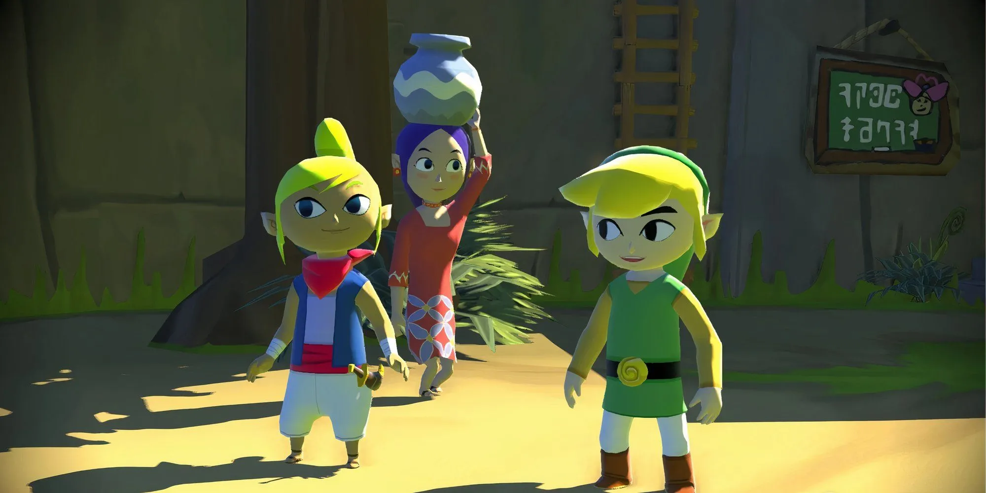 Link và Tetra nói chuyện với NPC trong Legend of Zelda The Wind Waker HD