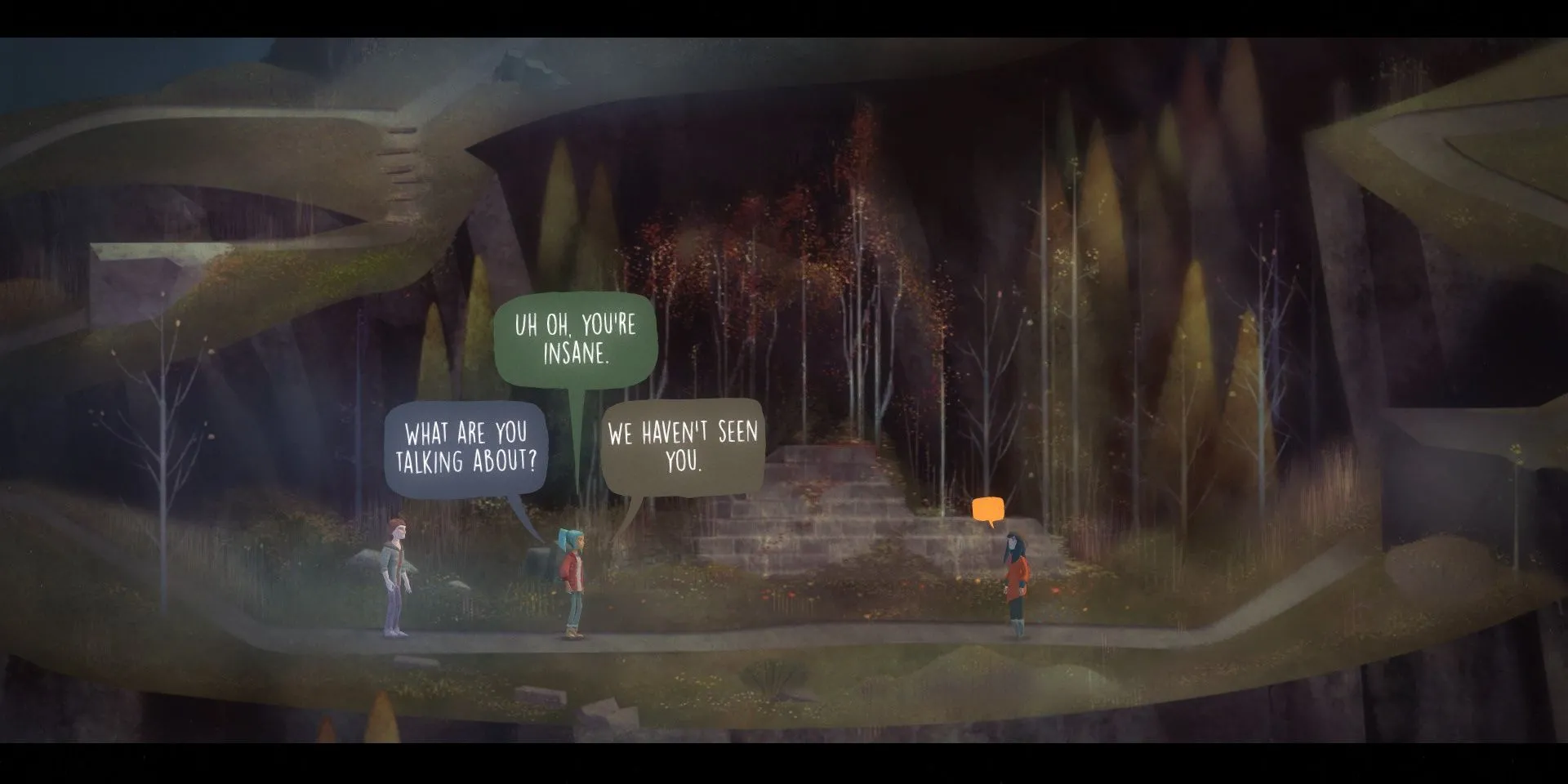 Lựa chọn hội thoại trong Oxenfree, một game phiêu lưu kinh dị với nhiều lựa chọn ảnh hưởng đến cốt truyện