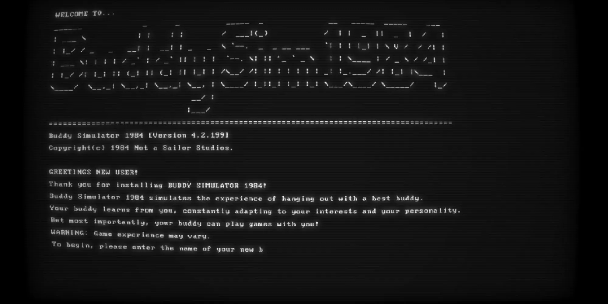 Màn hình chính của game Buddy Simulator 1984