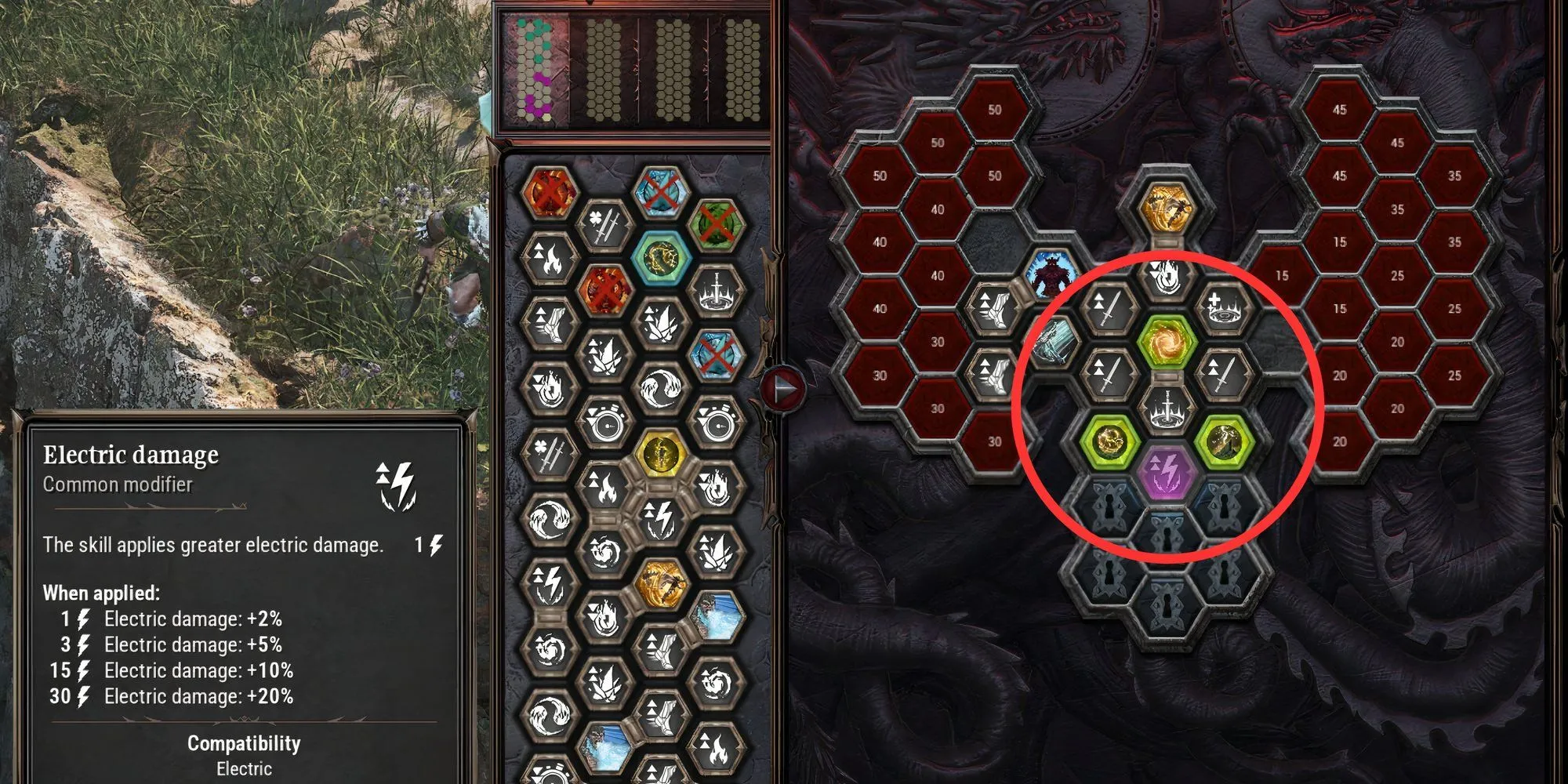 Mảnh Hex bổ trợ sát thương điện trên Lưới Tổ Tiên trong Dragonkin The Banished