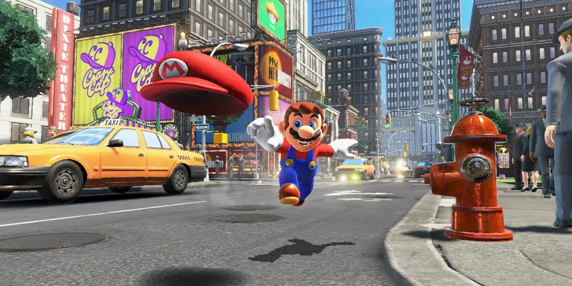 Mario sử dụng chiêu ném mũ Cappy trong game Super Mario Odyssey trên Nintendo Switch
