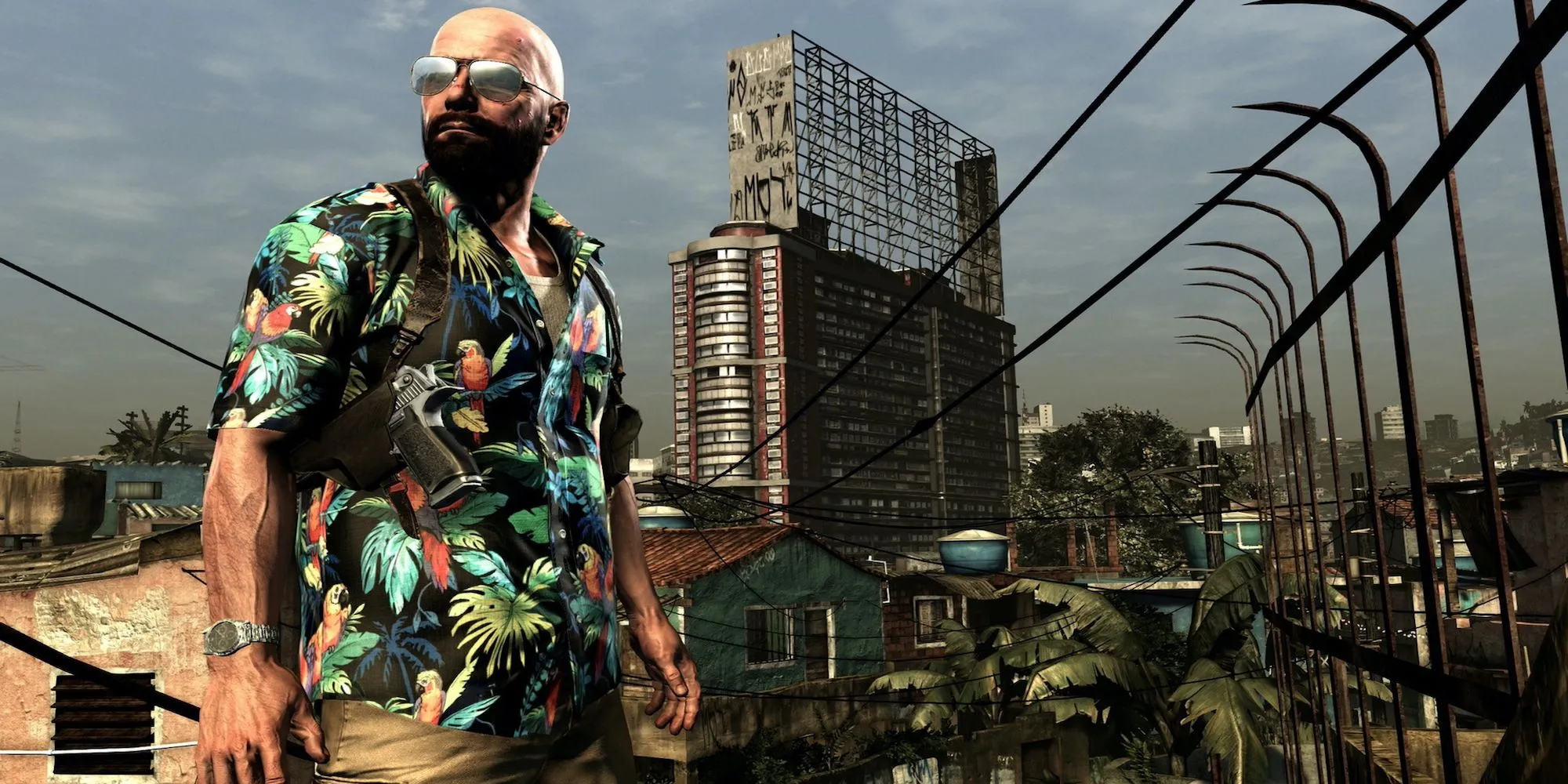 Max Payne nhìn ra thành phố trong game Max Payne 3