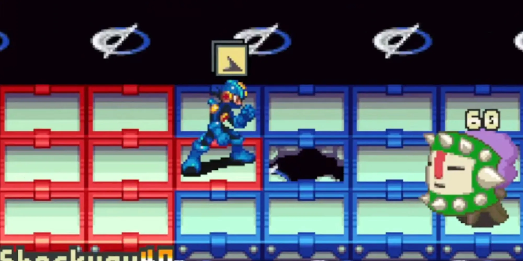 Mega Man Battle Network 2 GBA cảnh chiến đấu MegaMan.EXE trên lưới ô