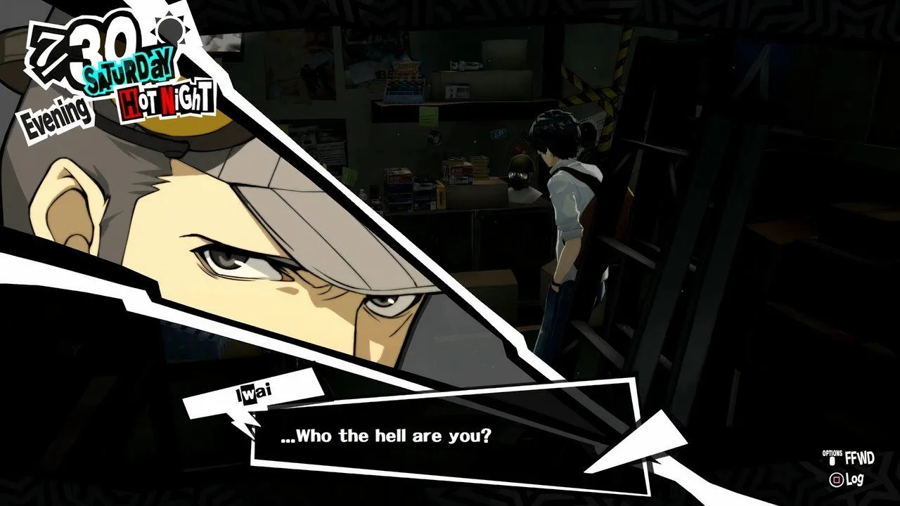 Persona 5 Royal: Hướng dẫn Confidant Munehisa Iwai (Hanged Man) 1 Một cảnh đối thoại với Munehisa Iwai trong tiệm airsoft Untouchable ở Persona 5 Royal
