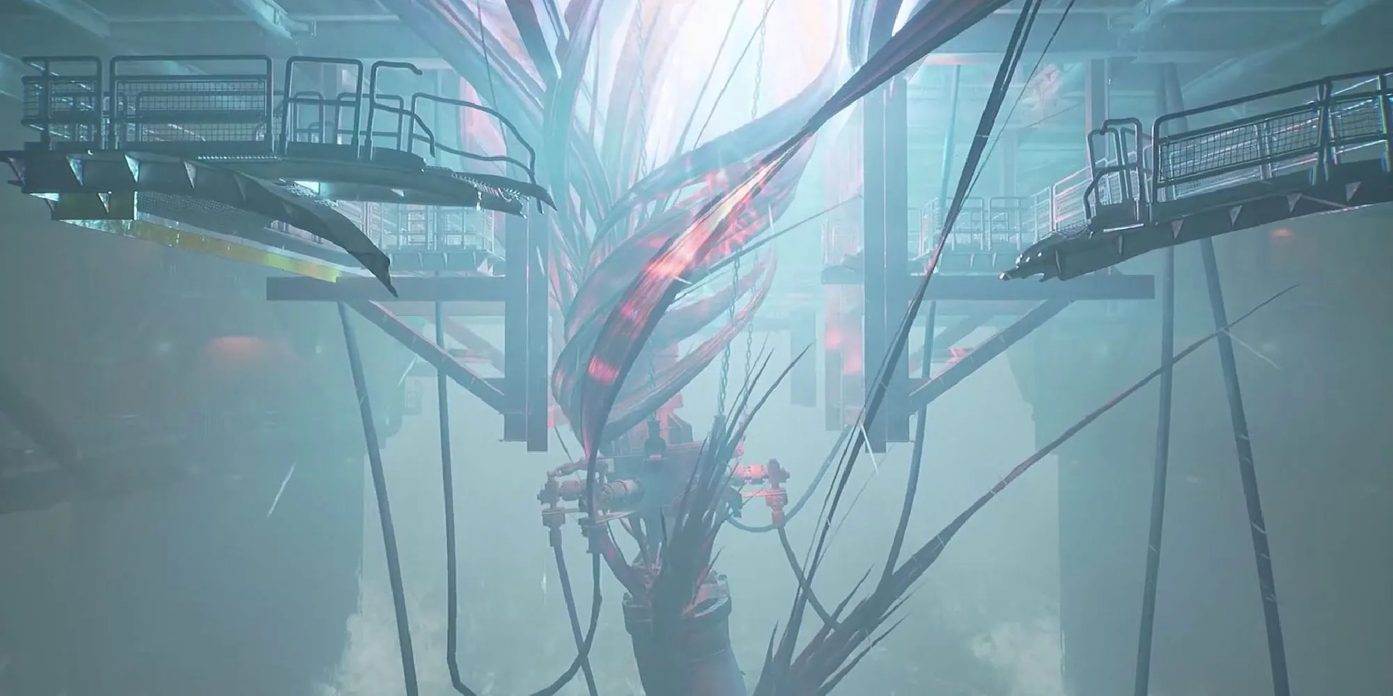 Một cảnh gameplay từ Still Wakes The Deep, thể hiện không khí kinh dị trên giàn khoan dầu