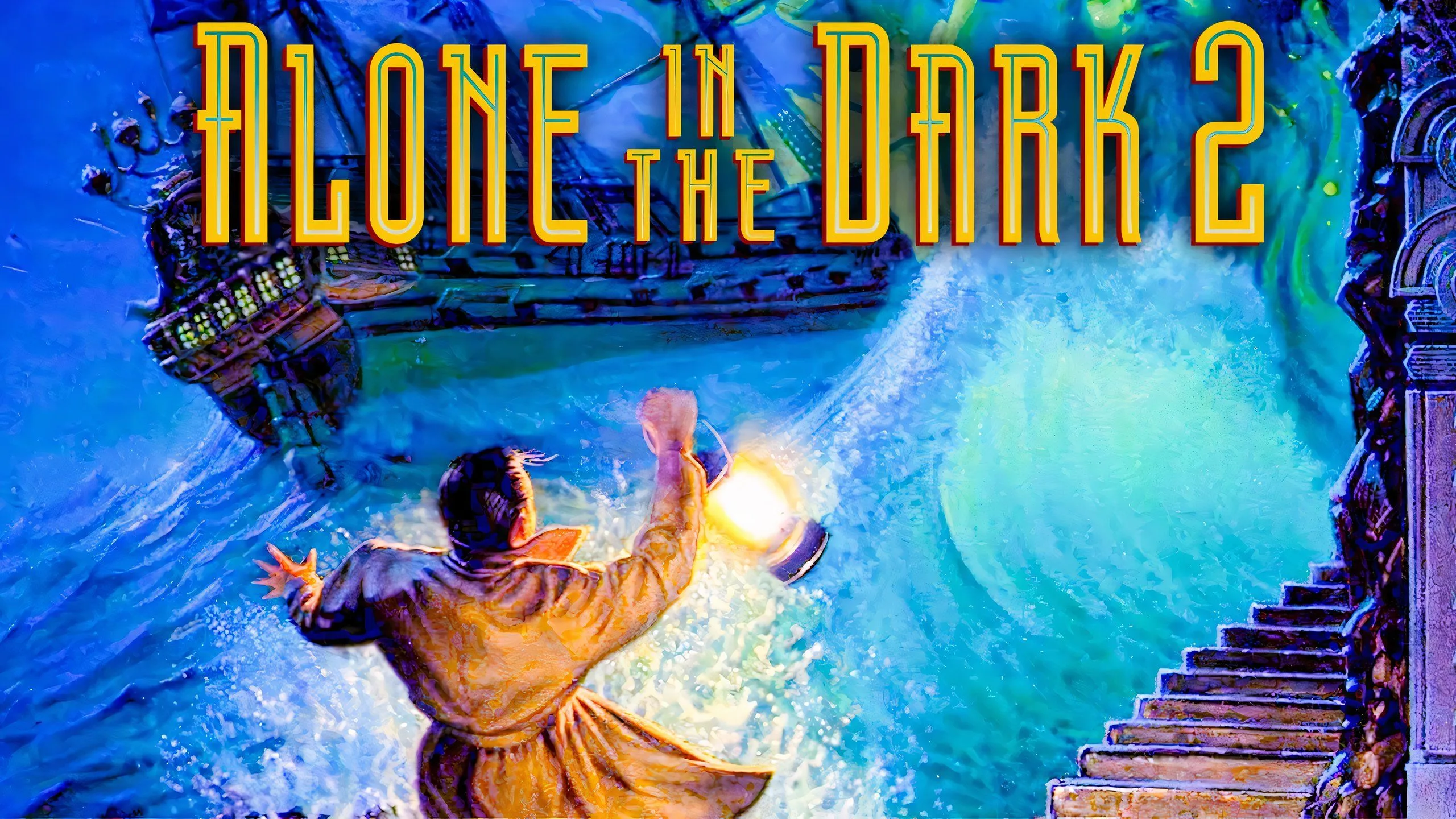 Một cảnh trong game Alone in the Dark 2 PS1 với nhân vật chính đối mặt nguy hiểm trong biệt thự