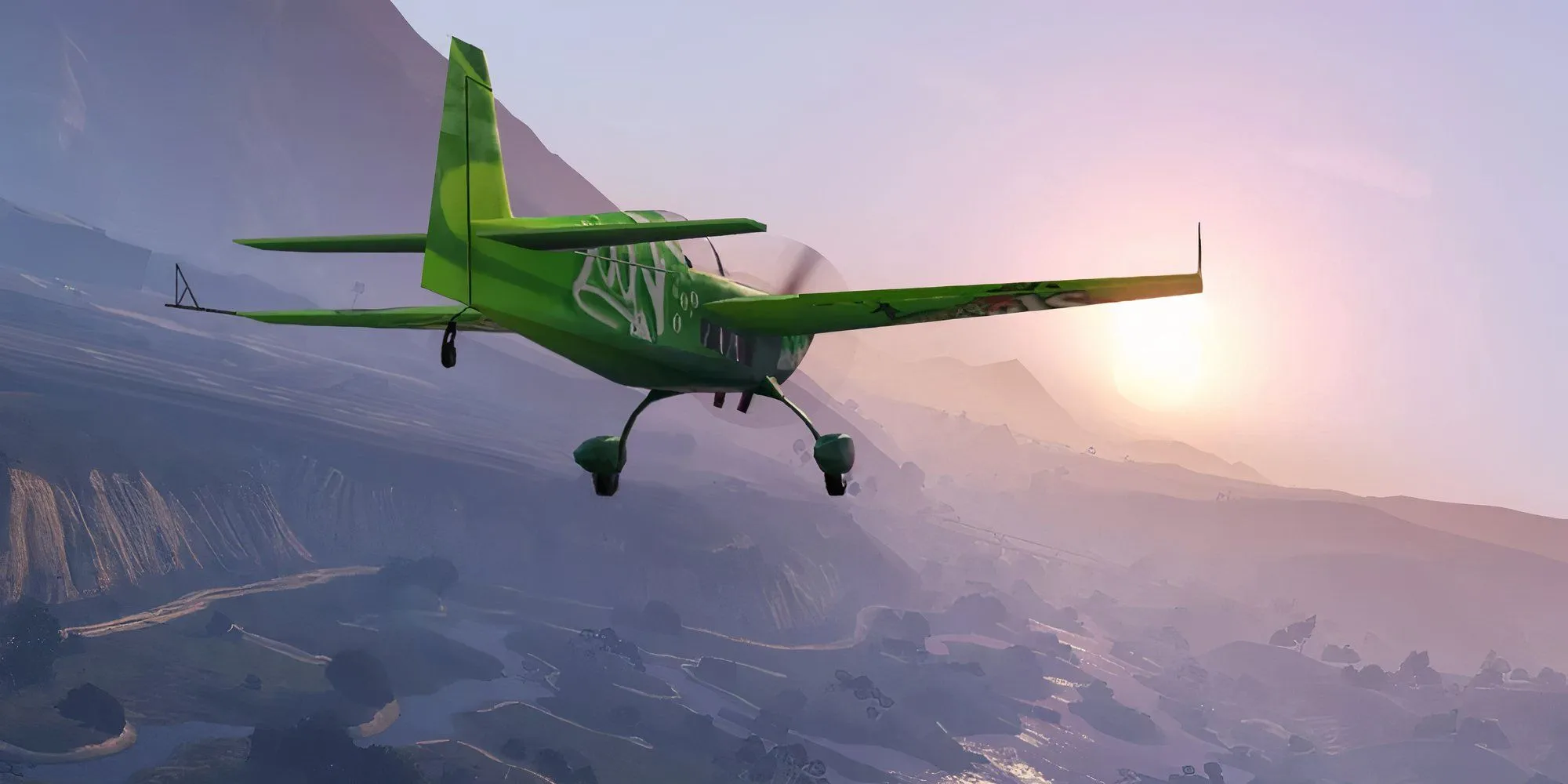 Một chiếc máy bay đang bay lượn trên bầu trời thành phố Los Santos trong Grand Theft Auto 5