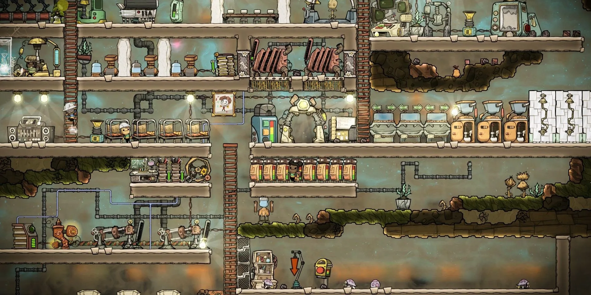 Một khu thuộc địa trong Oxygen Not Included đang hoạt động
