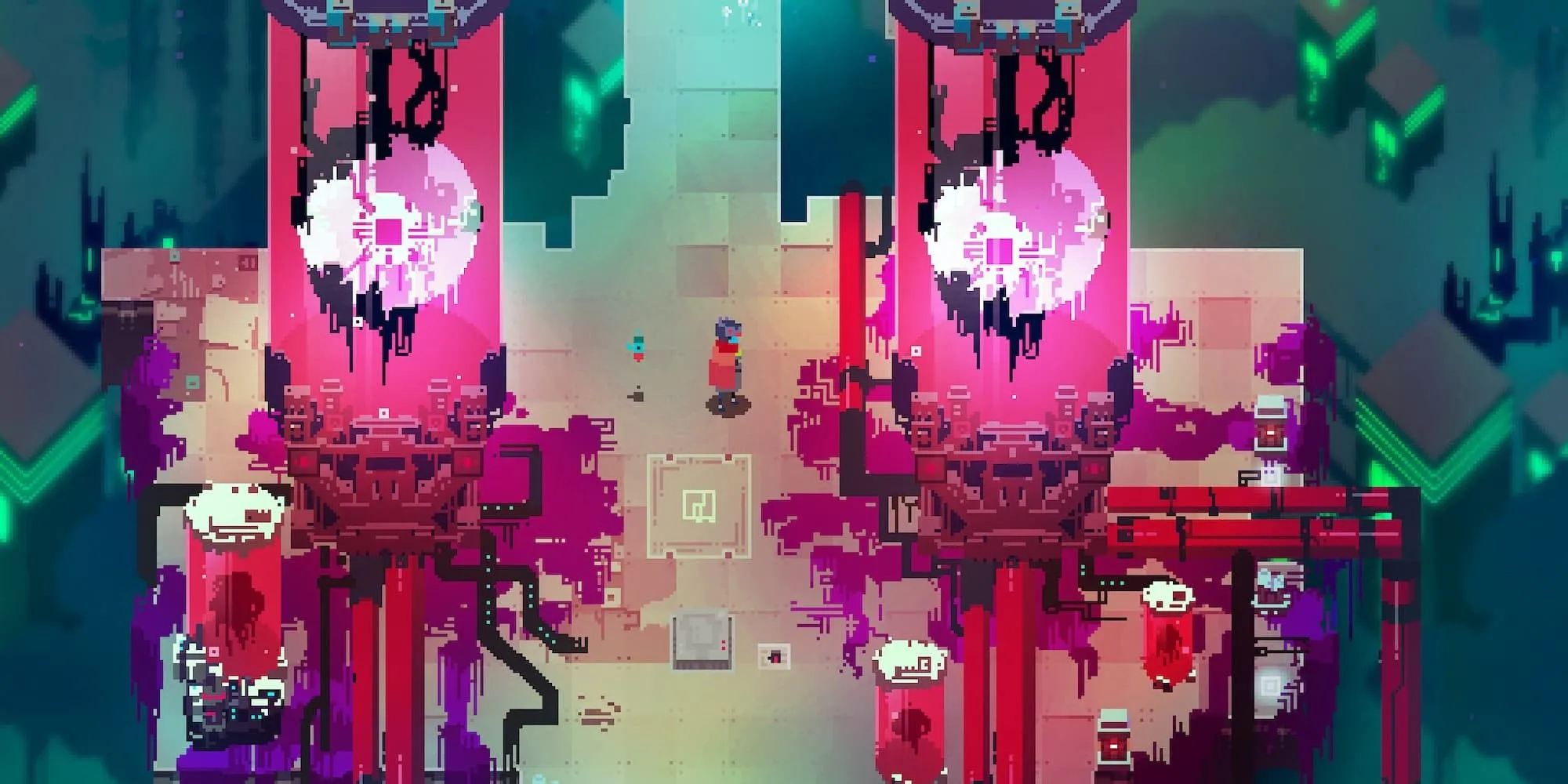 Nền tảng nổi lơ lửng trong thế giới của Hyper Light Drifter