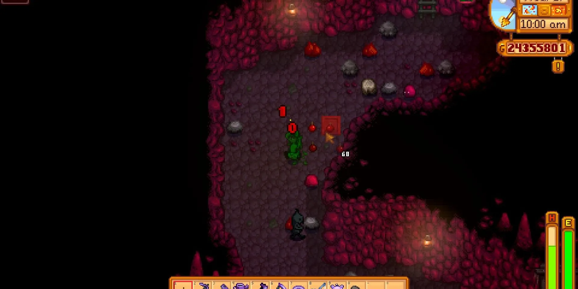 Người chơi Stardew Valley sử dụng bom trong hầm mỏ để đối phó với quái vật và phá đá