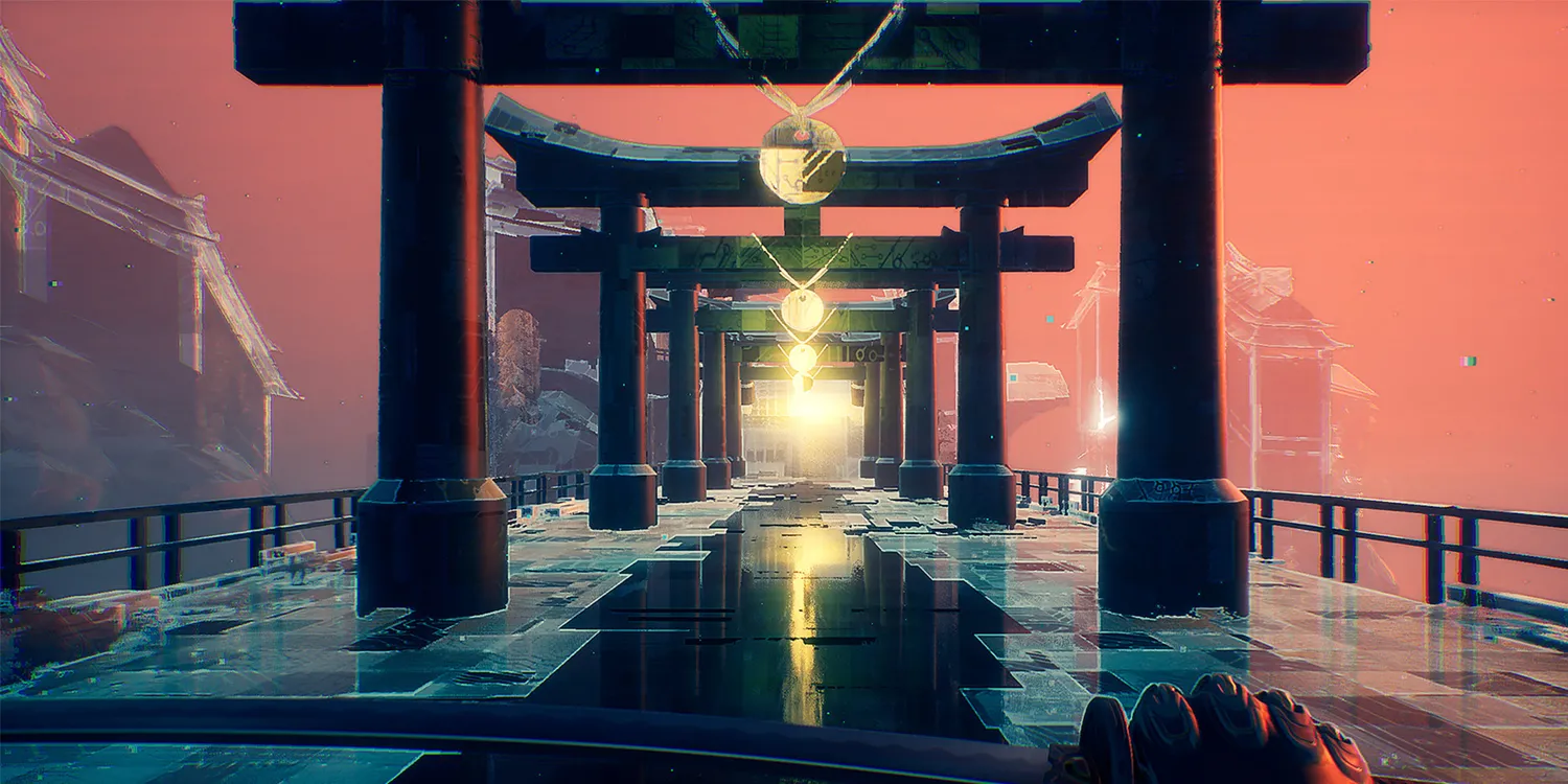 Người chơi thực hiện động tác parkour tốc độ cao trong game hành động Ghostrunner
