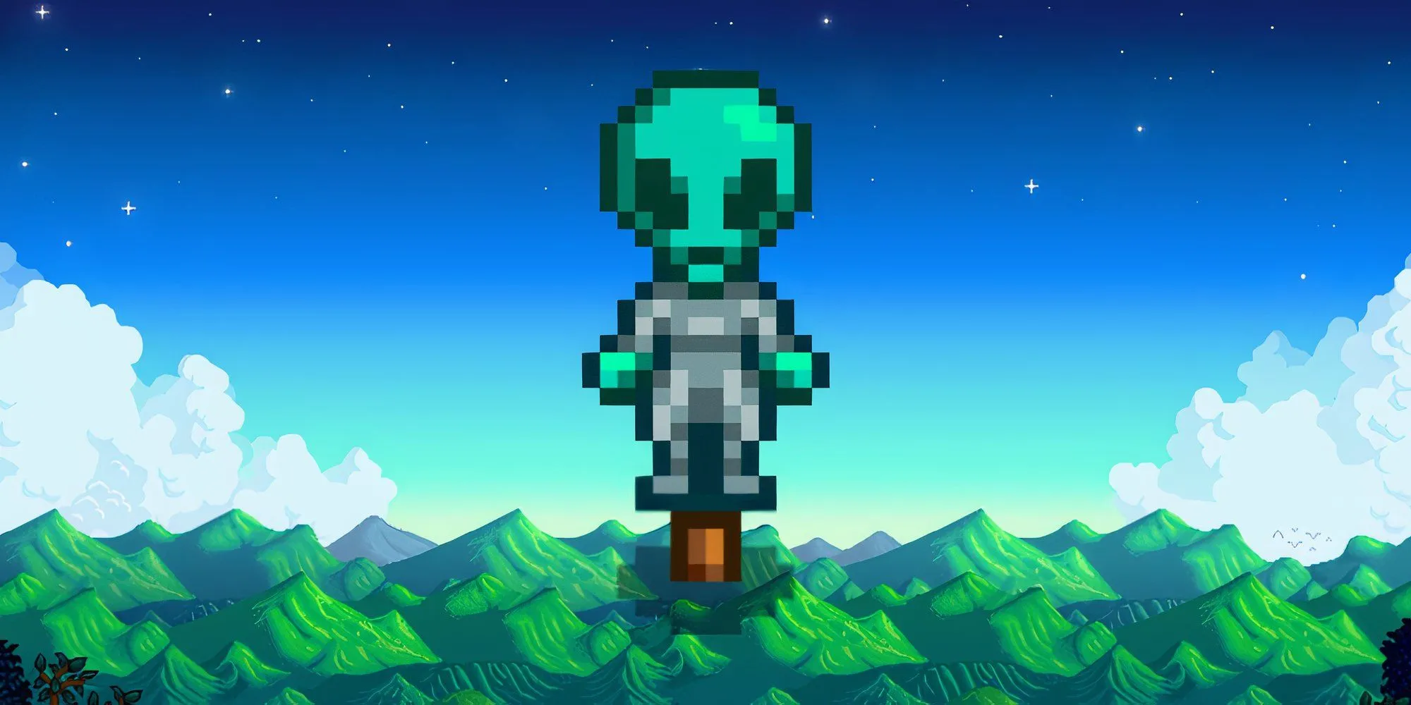 Người rơm đặc biệt số 3 trong Stardew Valley, trông giống một sinh vật ngoài hành tinh