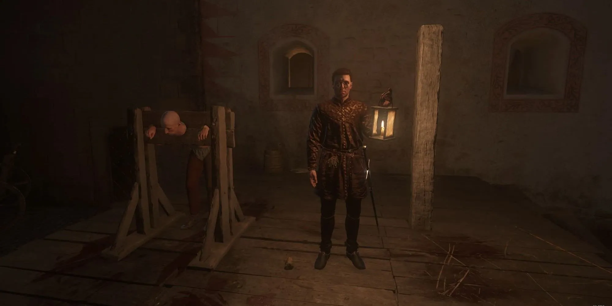 Nhân vật cầm đèn lồng trong Kingdom Come Deliverance 2 với mod Equippable Lamp của Domagojevich trên Nexus Mods