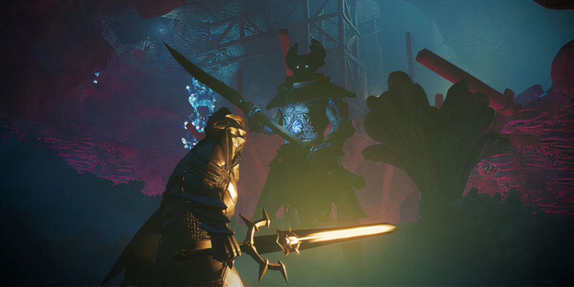 Nhân vật chiến đấu trong vùng sương mù Shroud của game sinh tồn Enshrouded