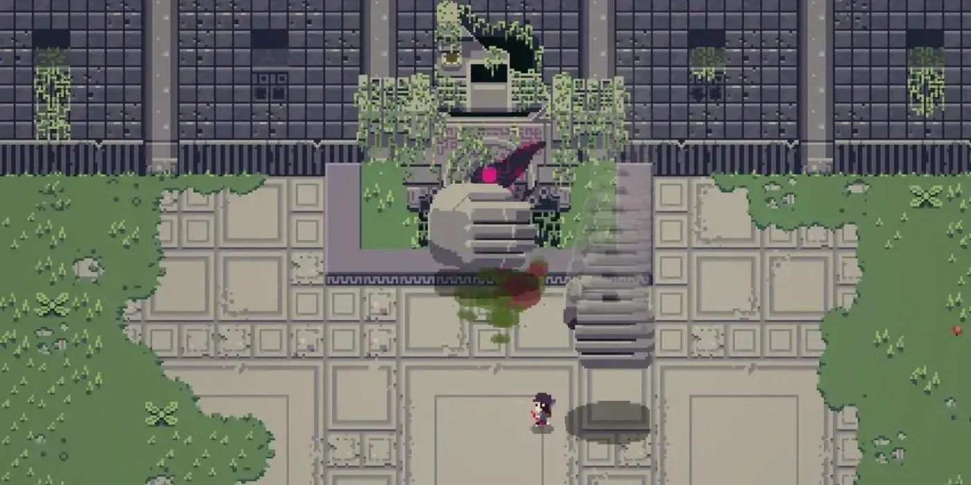 Nhân vật chính đối đầu boss khổng lồ trong game Titan Souls