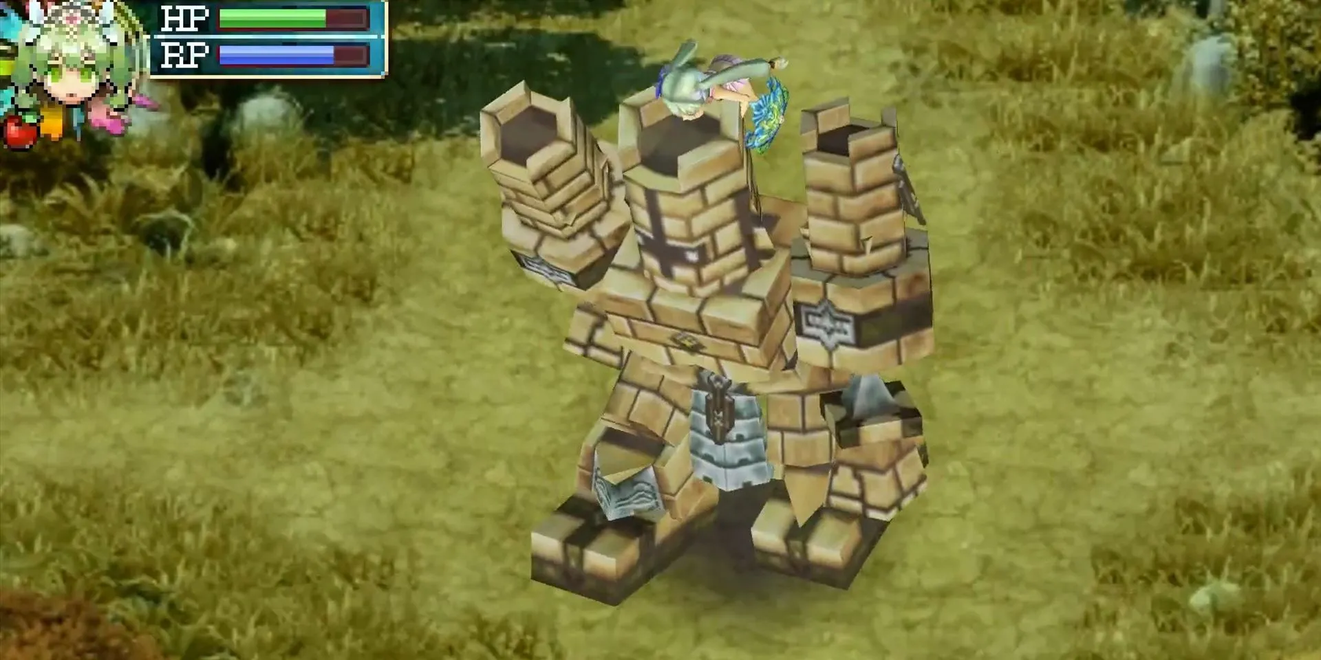 Nhân vật cưỡi Golem trong Rune Factory 4