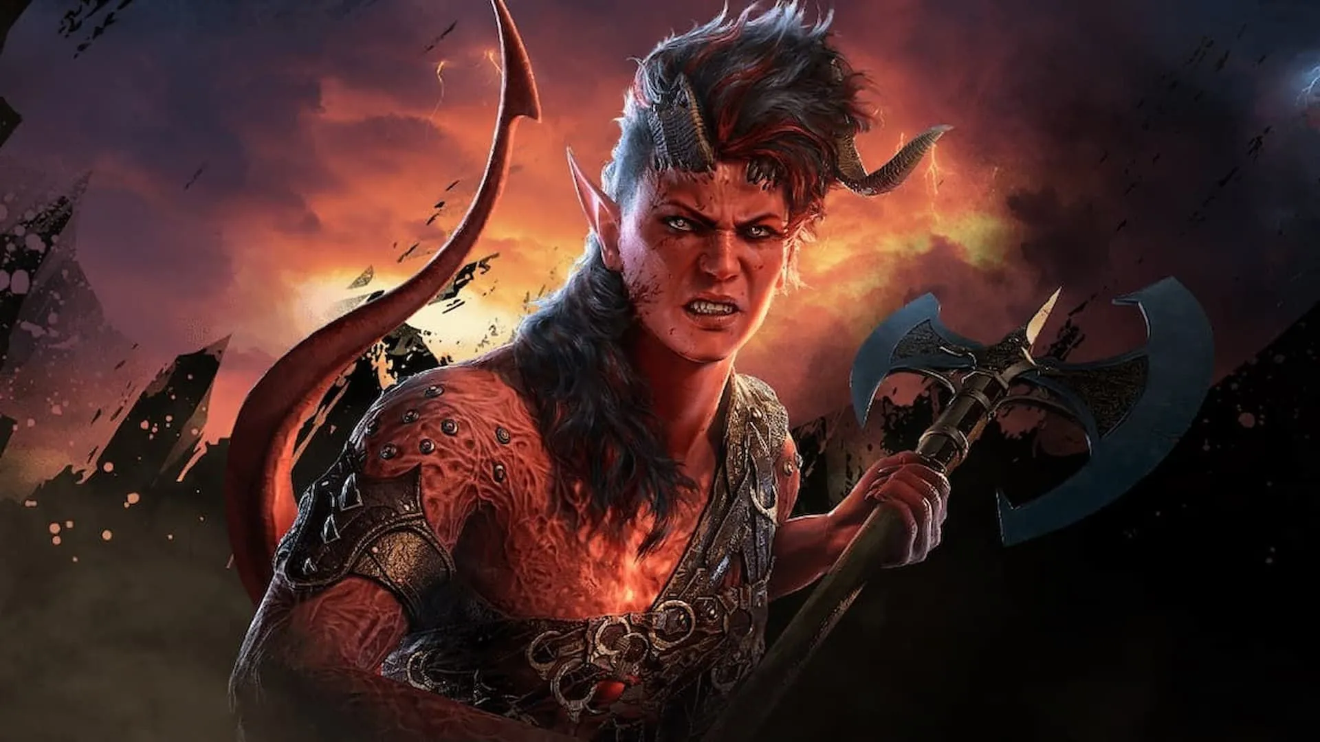 Nhân vật Karlach từ Baldur's Gate 3 với nụ cười rạng rỡ