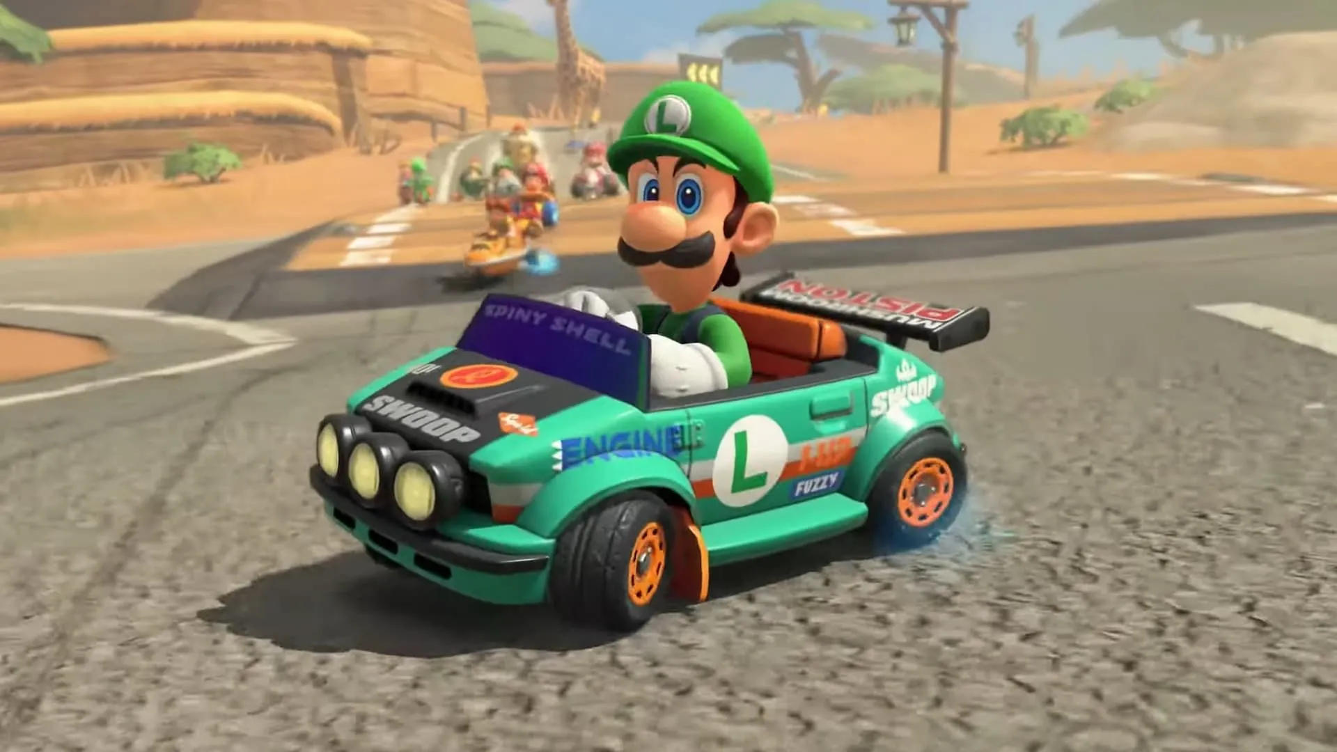 Nhân vật Luigi lái xe trong game Mario Kart World