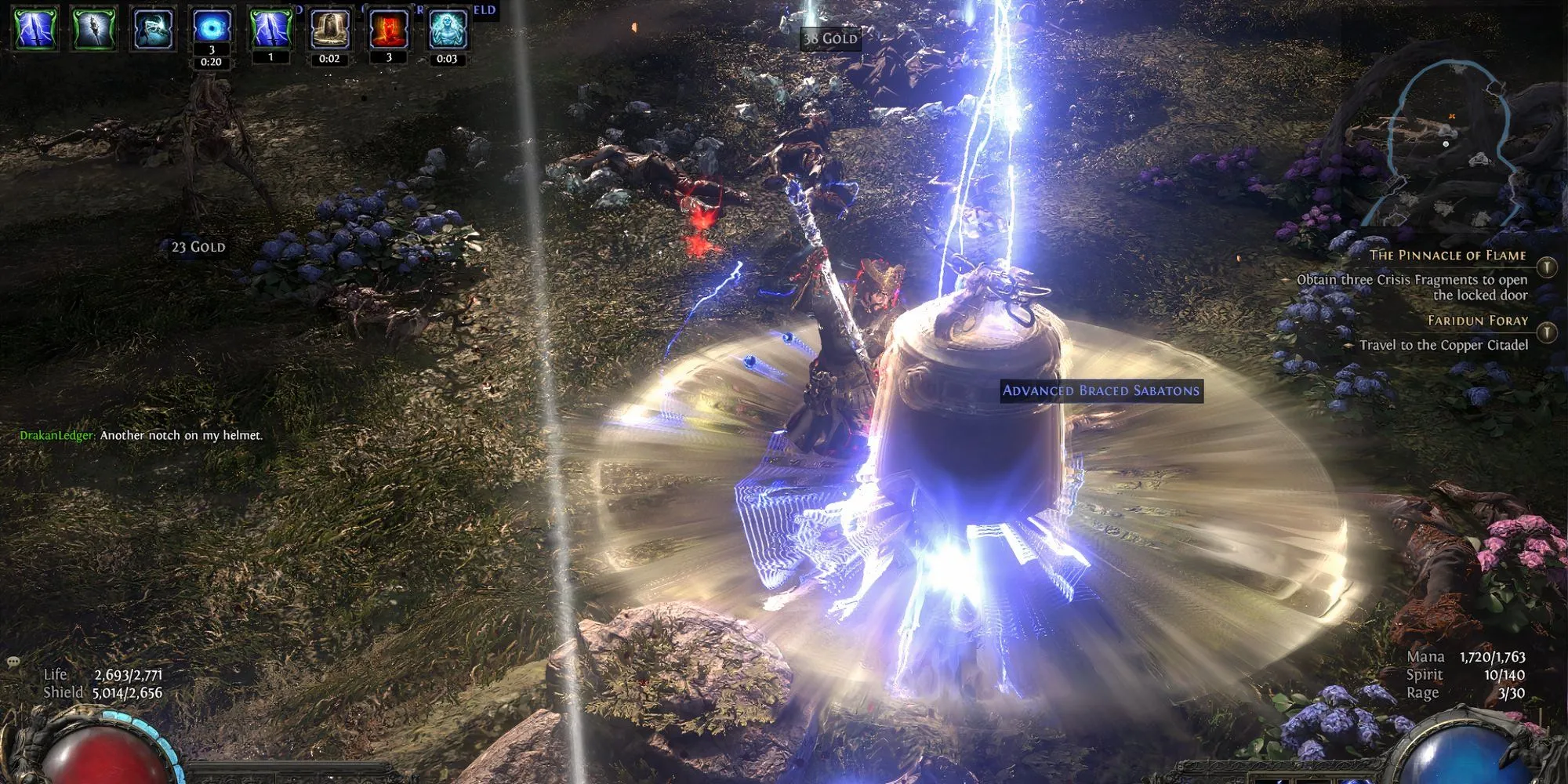Nhân vật Mercenary trong Path of Exile 2 sử dụng kỹ năng Tempest Bell tạo sóng âm mạnh mẽ