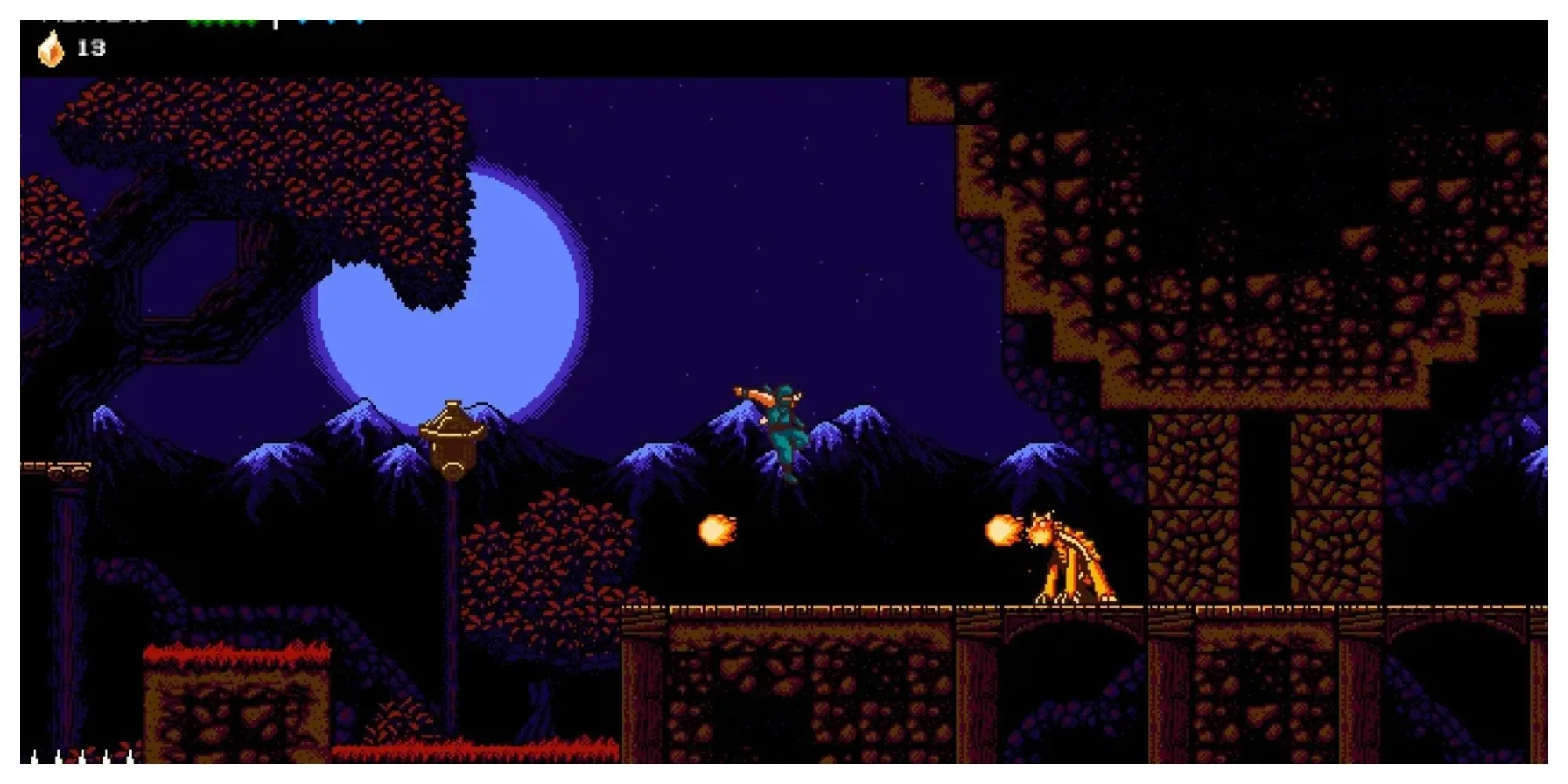 Nhân vật ninja trong game The Messenger với phong cách đồ họa pixel cổ điển