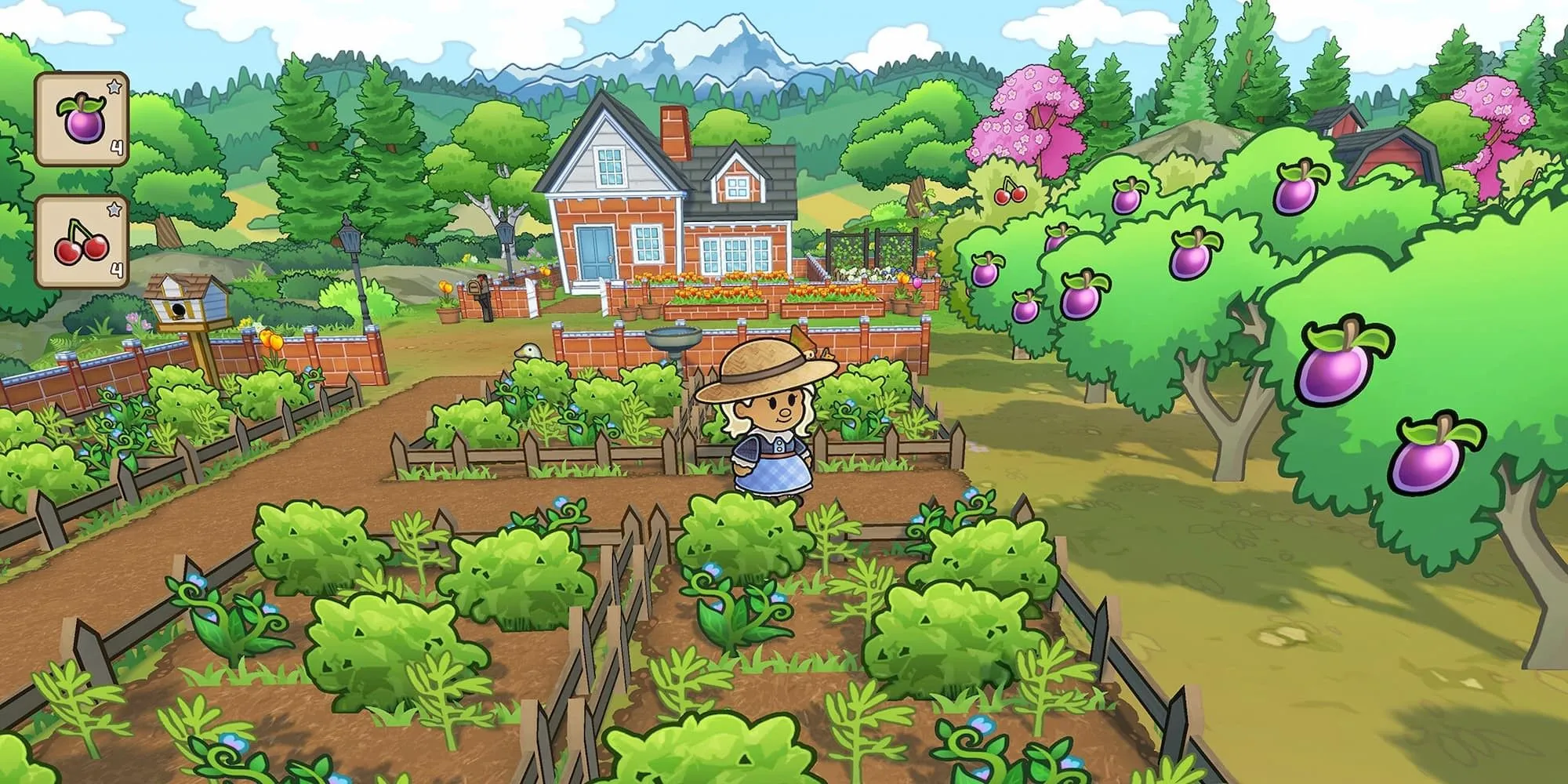 Nhân vật nữ chibi đứng giữa cánh đồng trong game Echoes of the Plum Grove