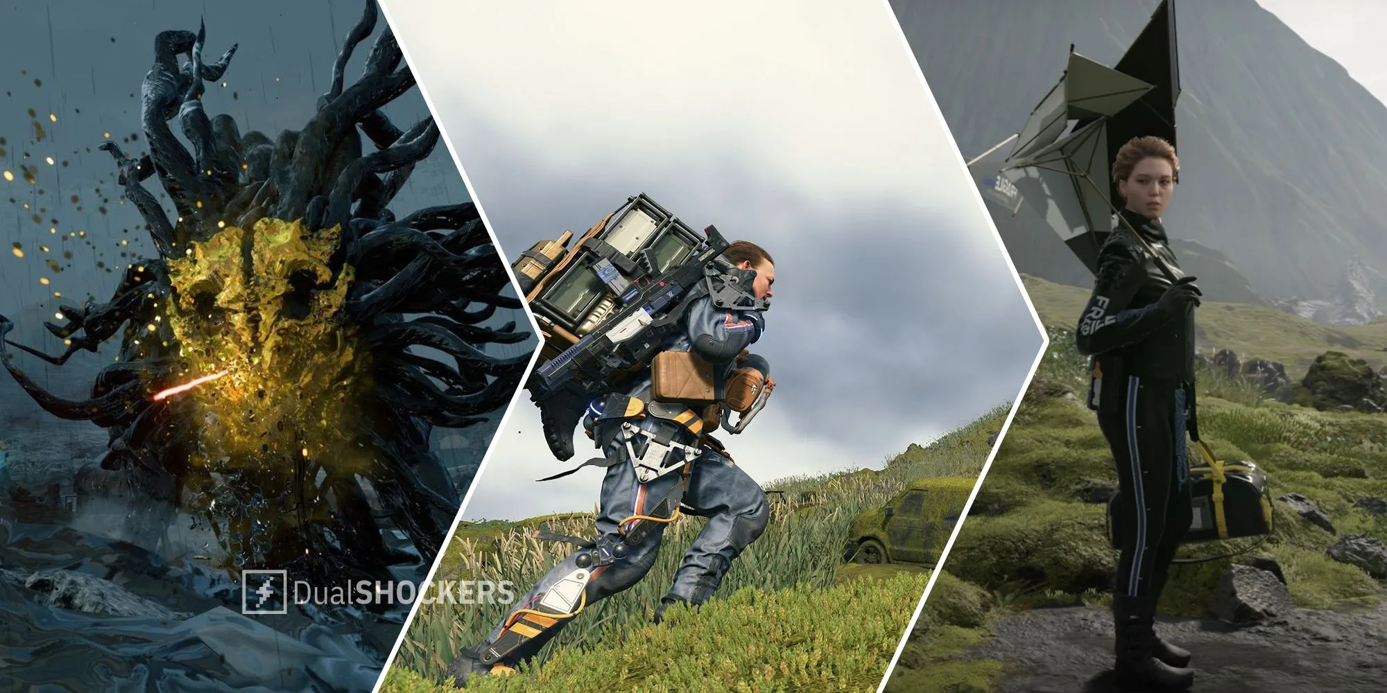 Nhân vật Sam Porter Bridges và Fragile đối mặt với BT trong thế giới Death Stranding