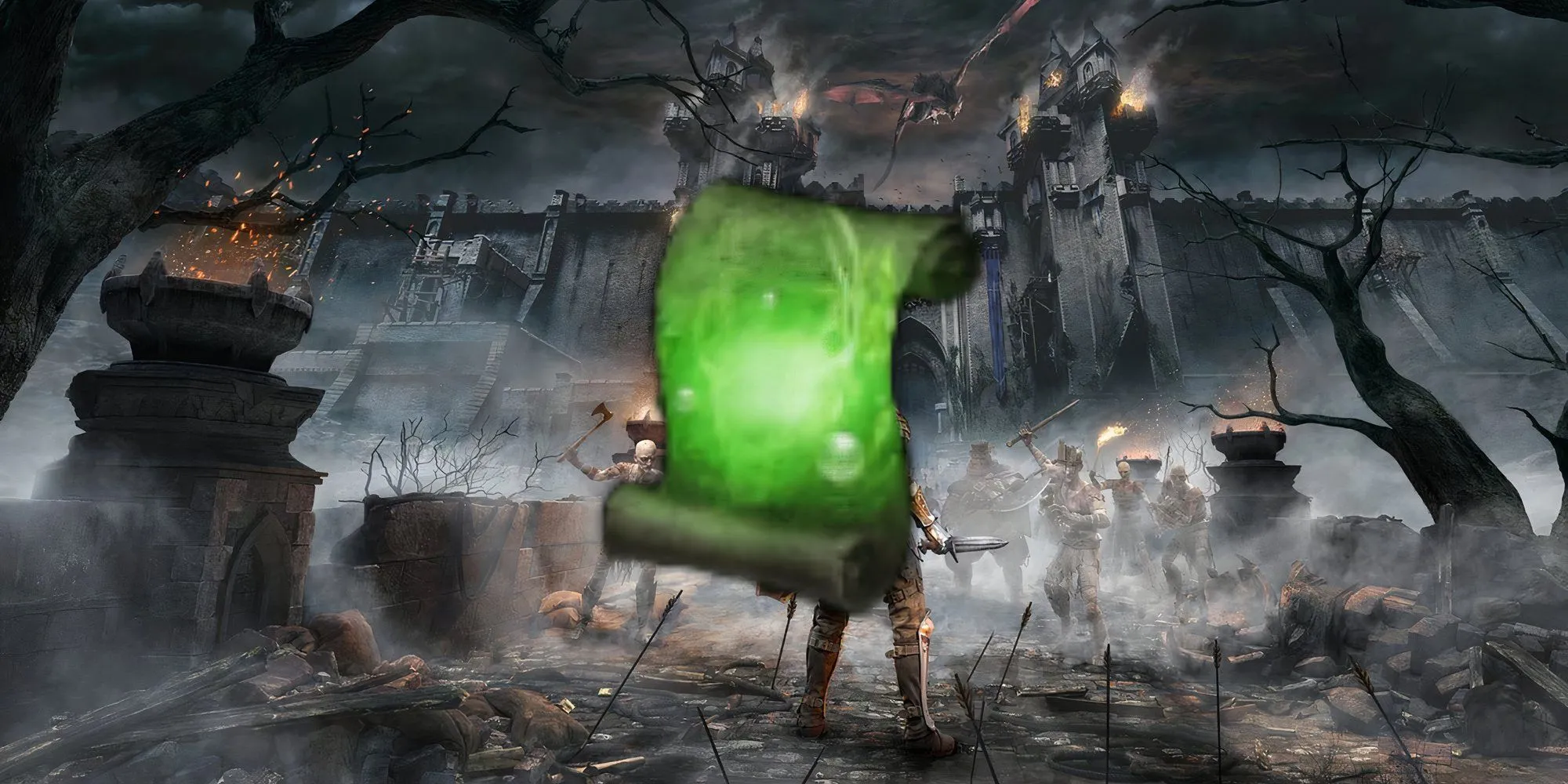 Nhân vật sử dụng phép thuật Poison Cloud tạo ra làn sương độc trong Demon's Souls