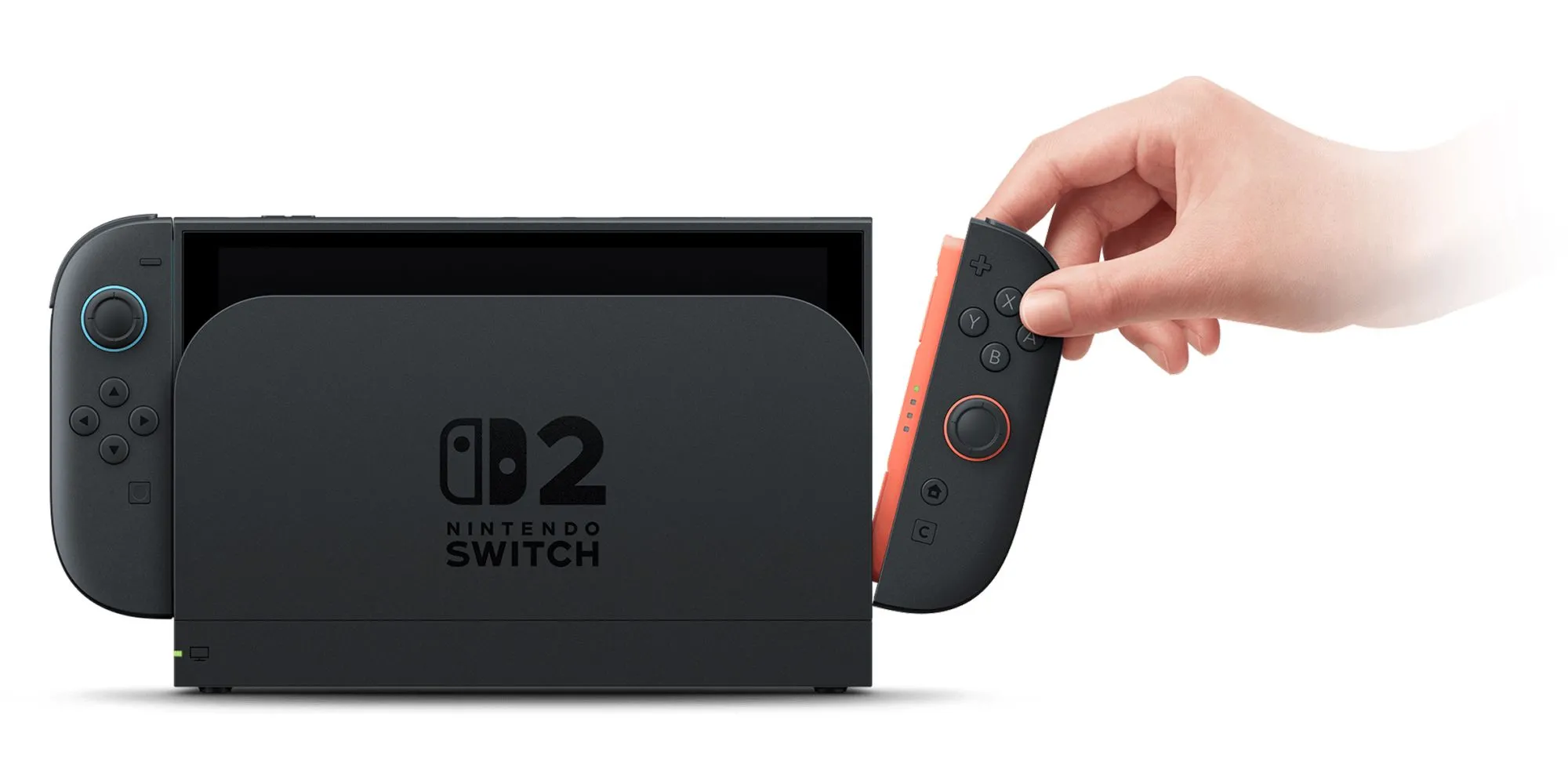Nintendo Switch 2 đang được cắm vào dock với Joy-Con trái tách rời sẵn sàng trải nghiệm