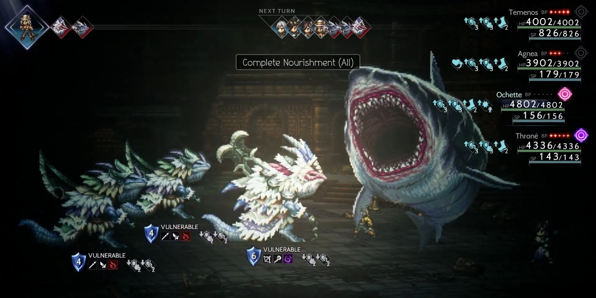 Ochette triệu hồi một con cá mập trong Octopath Traveler 2
