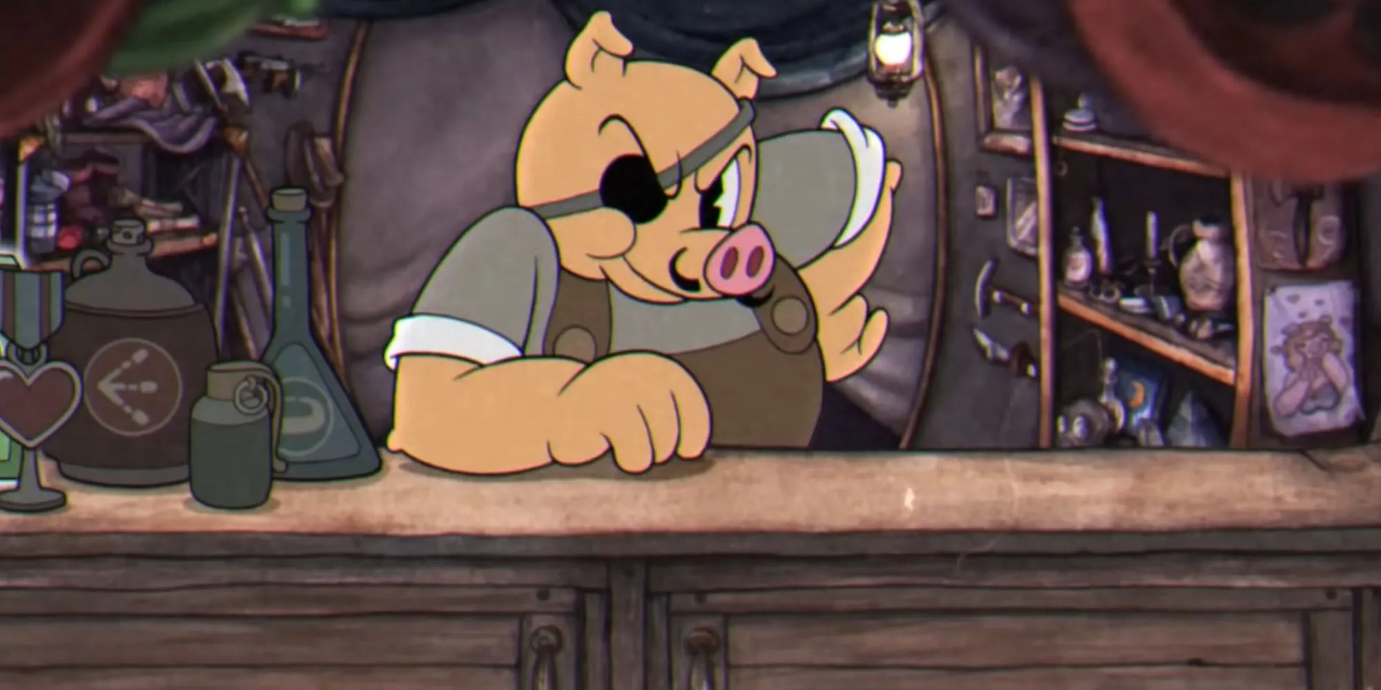 Porkrind, người bán hàng lợn nái với cửa tiệm đầy vũ khí trong Cuphead