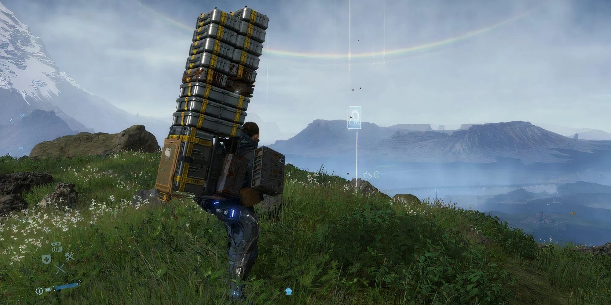 Sam Bridges gồng gánh những kiện hàng trên lưng trong thế giới rộng lớn của Death Stranding