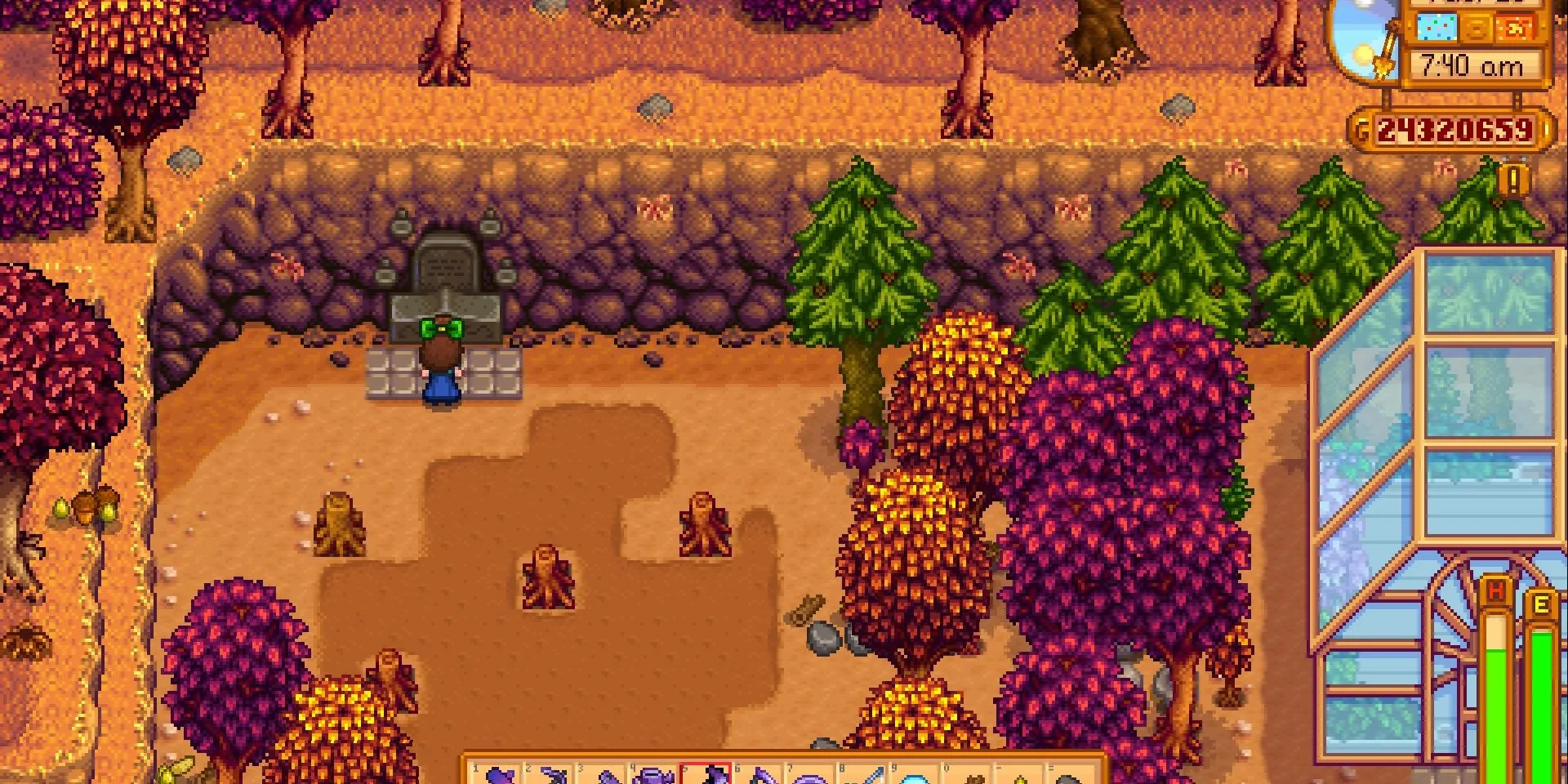Screenshot của game Stardew Valley, hiển thị Tượng Thờ Ông Nội