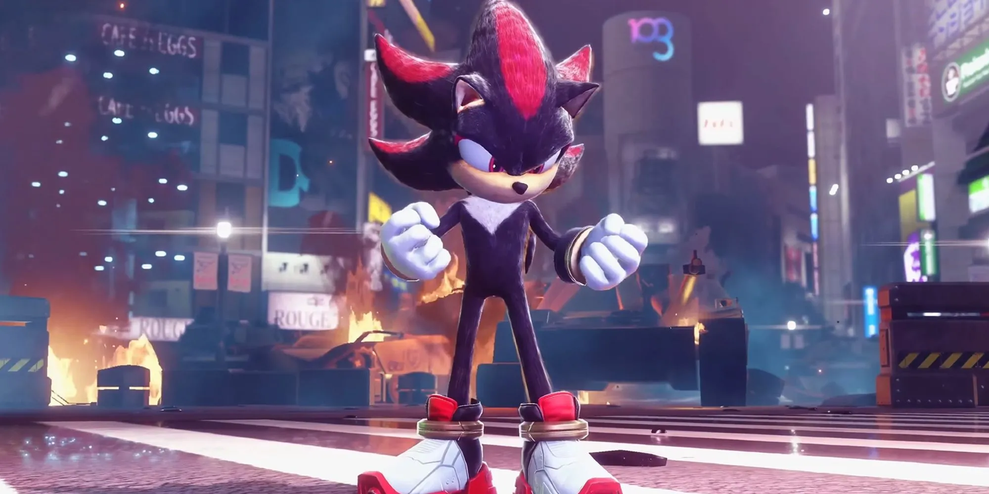 Shadow the Hedgehog cầm súng trong một cảnh game