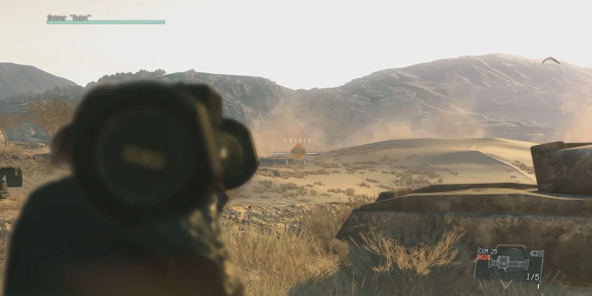 Snake ngắm bắn xe tăng trong nhiệm vụ A Quiet Exit đầy cam go của Metal Gear Solid V