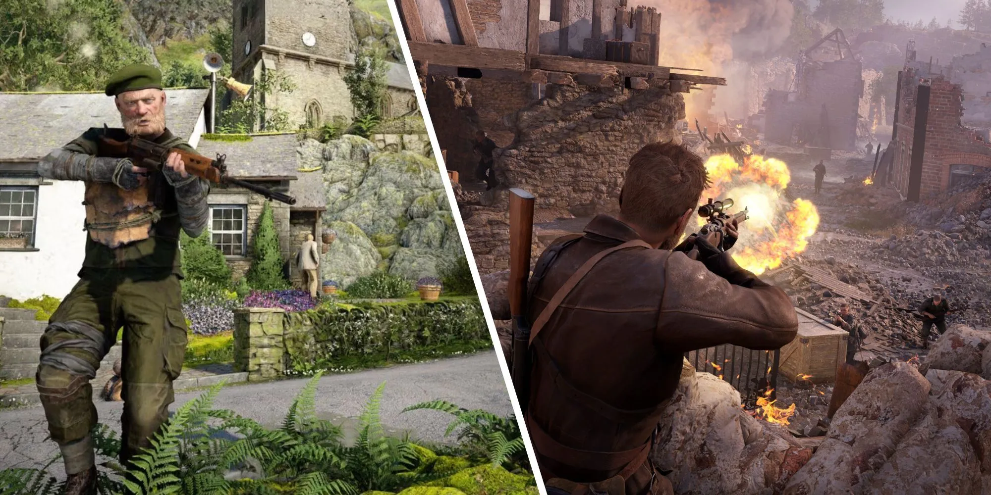 So sánh cơ chế nhắm bắn giữa Atomfall và Sniper Elite, thể hiện sự khác biệt trong gameplay