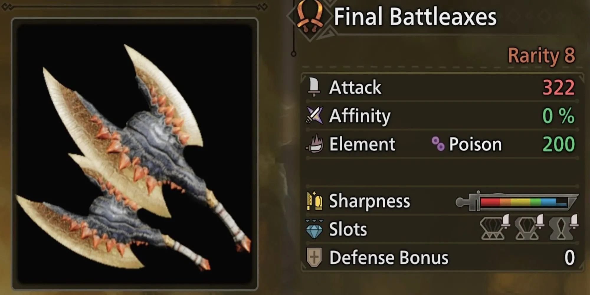 Song Kiếm Final Battleaxes từ Gypceros trong Monster Hunter Wilds với sát thương Độc cao