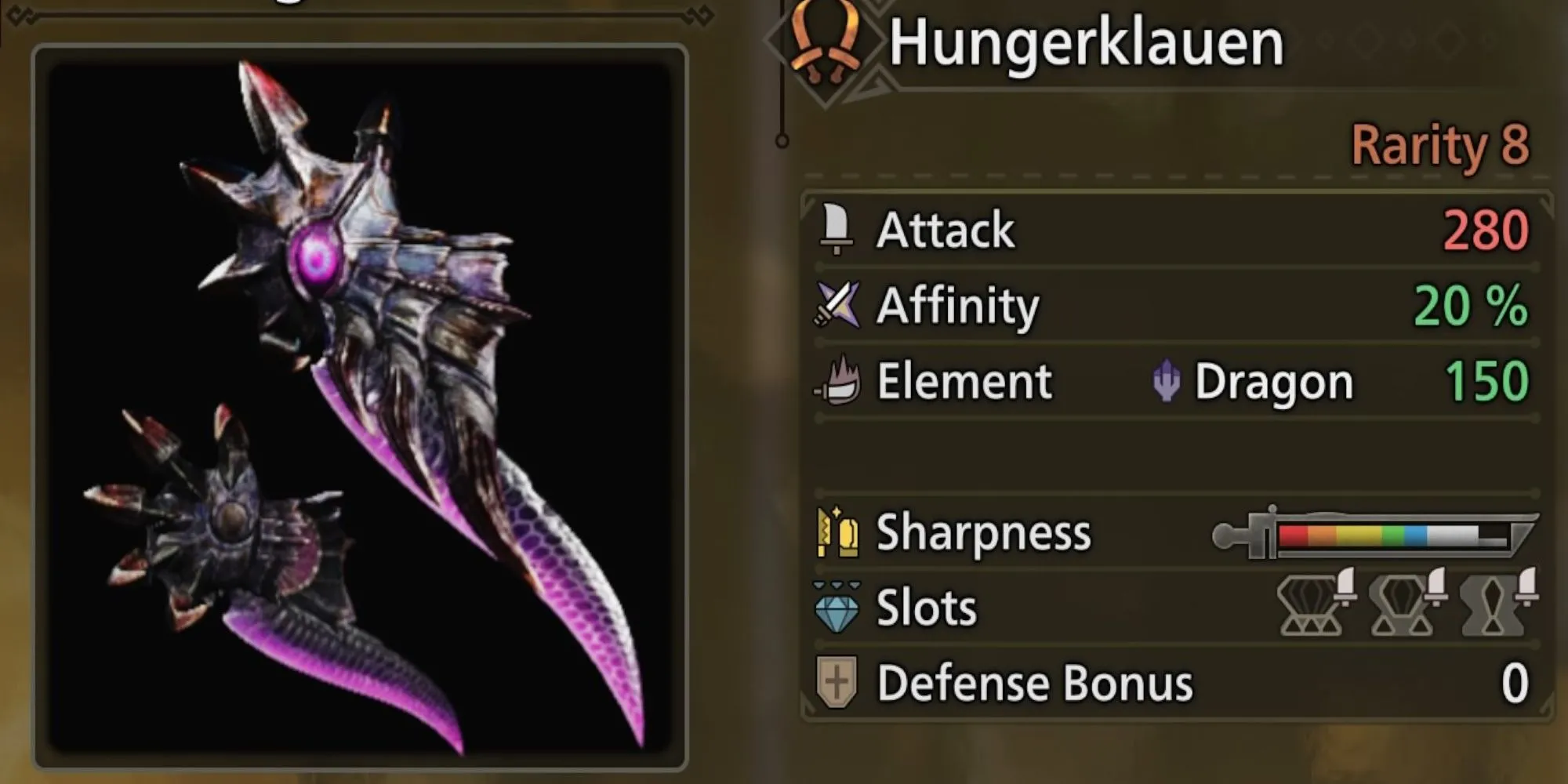 Song Kiếm Hungerklauen MH Wilds từ Gore Magala với sát thương Rồng mạnh mẽ