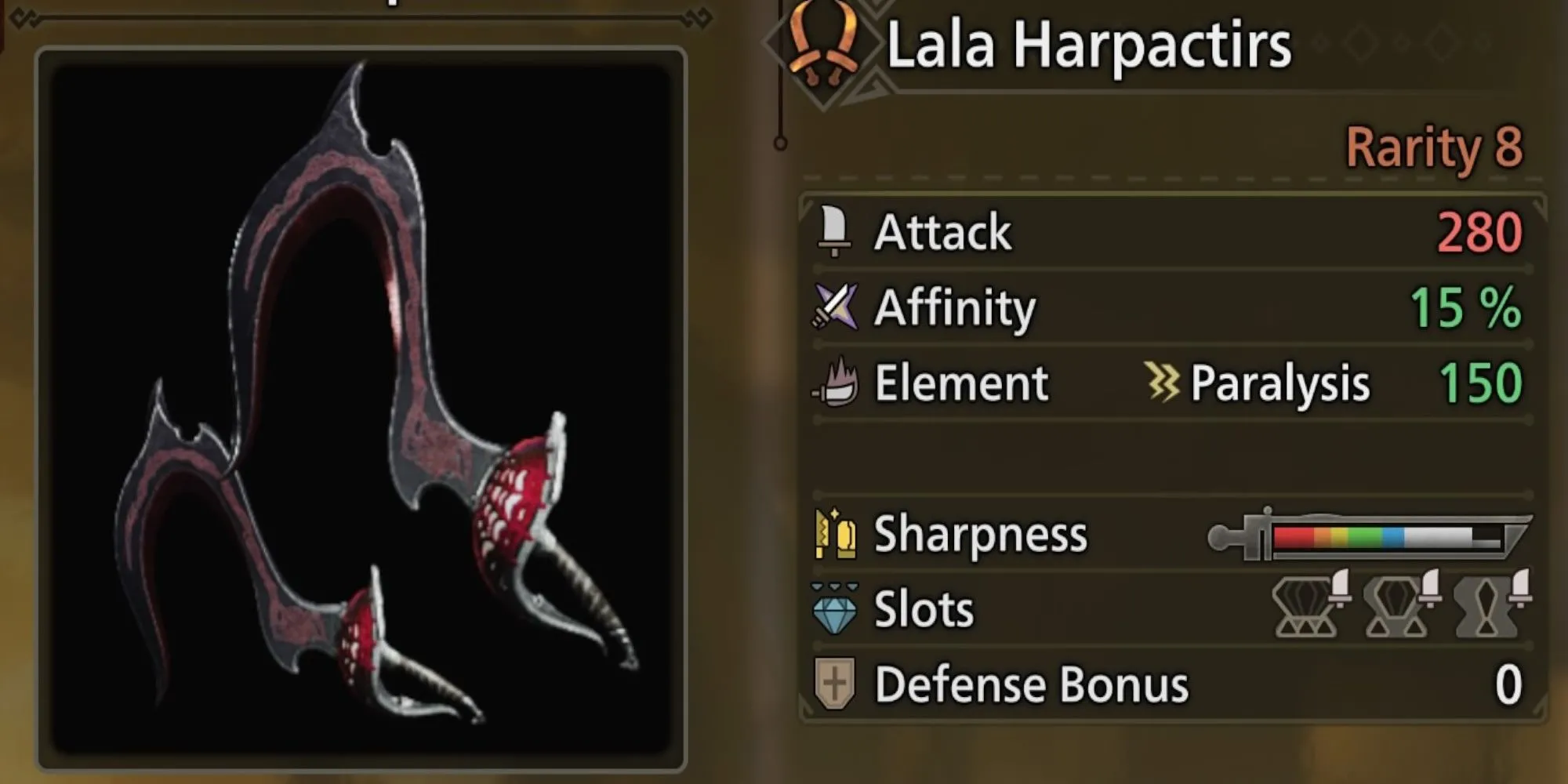 Song Kiếm Lala Harapactirs trong Monster Hunter Wilds với thiết kế từ quái vật côn trùng Lala Barina